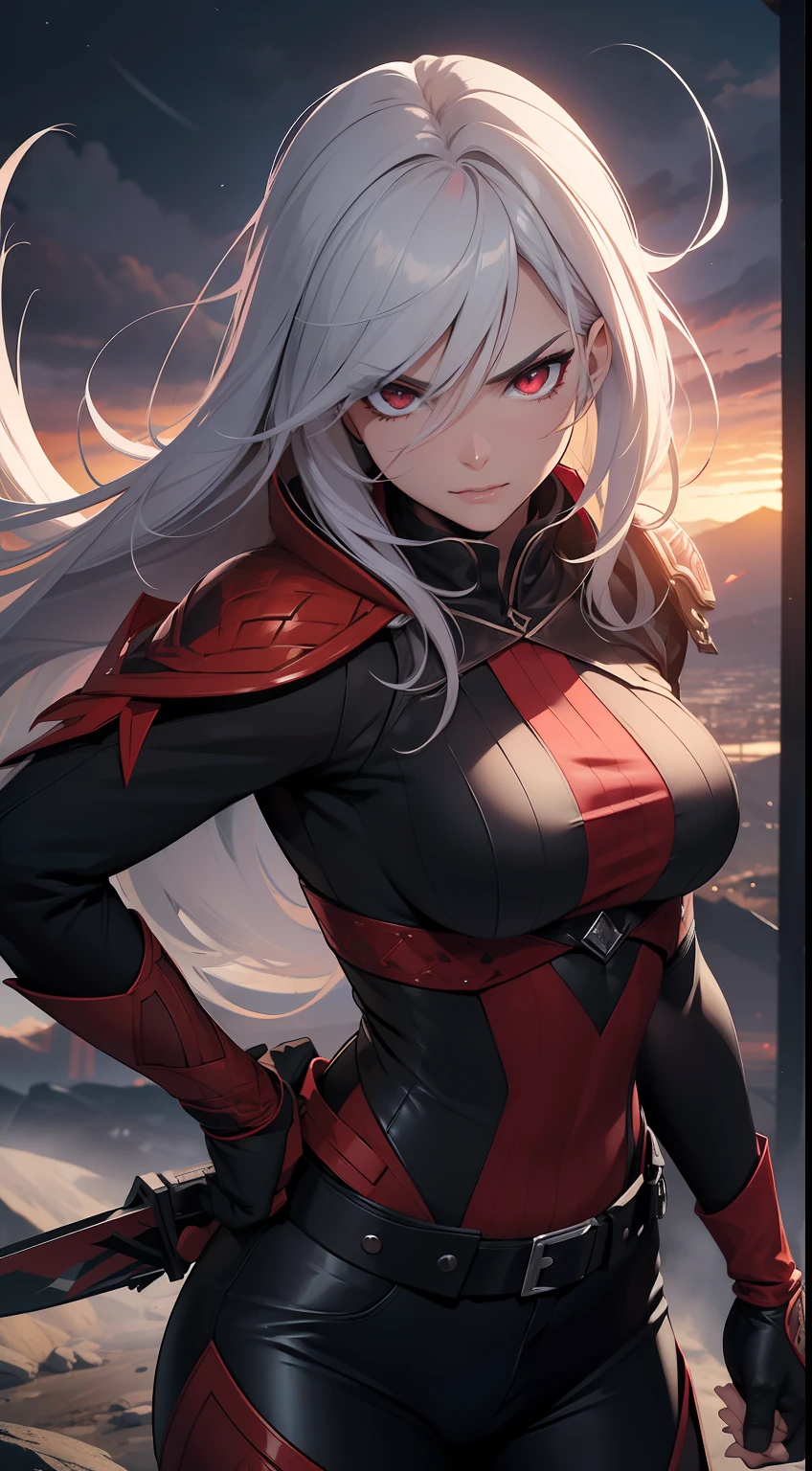 (masterpiece), (best quality), (detailed), (8k), (HDR), (wallpaper), (cinematic lighting), (sharp focus), (intricate), close up, blonde, (wearing thin white button blouse and jeans), (posing sexually on the rocks in front of an extremely detailed majestic sunset over a beautiful mountain range), (sexually excited grin), full pouty red lips,  she stares at the sunset

Assassin
(masterpiece, best quality, ultra HD, 8k, wallpaper, photorealistic), cinematic feel, full body, perfect anatomy, perfect hands, perfect eyes, detailed eyes, (male assassin), emanating an aura of danger and stealth, white hair, wielding two distinct weapons, gleaming katars, with blazing red blades, each held firmly in the assassin's hands, emphasize the weapon details to make them easily recognizable, the katars should possess a unique design, with elegantly curved blades that exhibit a fiery red hue, representing their deadly nature, the blades should be adorned with intricate engravings and patterns, accentuating the assassin's exceptional craftsmanship, sleek, form-fitting black costume with strategic red accents that enhance the character's stealthy appearance, the attire should strike a balance between functionality and aesthetics, allowing for swift and silent movements while exuding a sense of lethal grace, portray the assassin with the unmistakable Sharingan eyes, displaying the powerful crimson hues in both of the character's eyes, the Sharingan should radiate intensity and convey the assassin's heightened perception and combat prowess, render the artwork in stunning 8K resolution to showcase every intricate detail, bringing the character and scene to life, set the stage beneath a clear, star-studded night sky, with a full moon casting its ethereal glow upon the environment, capture the cinematic essence by portraying the male assassin in a dynamic pose, ready to strike, while maintaining an air of mystery and danger