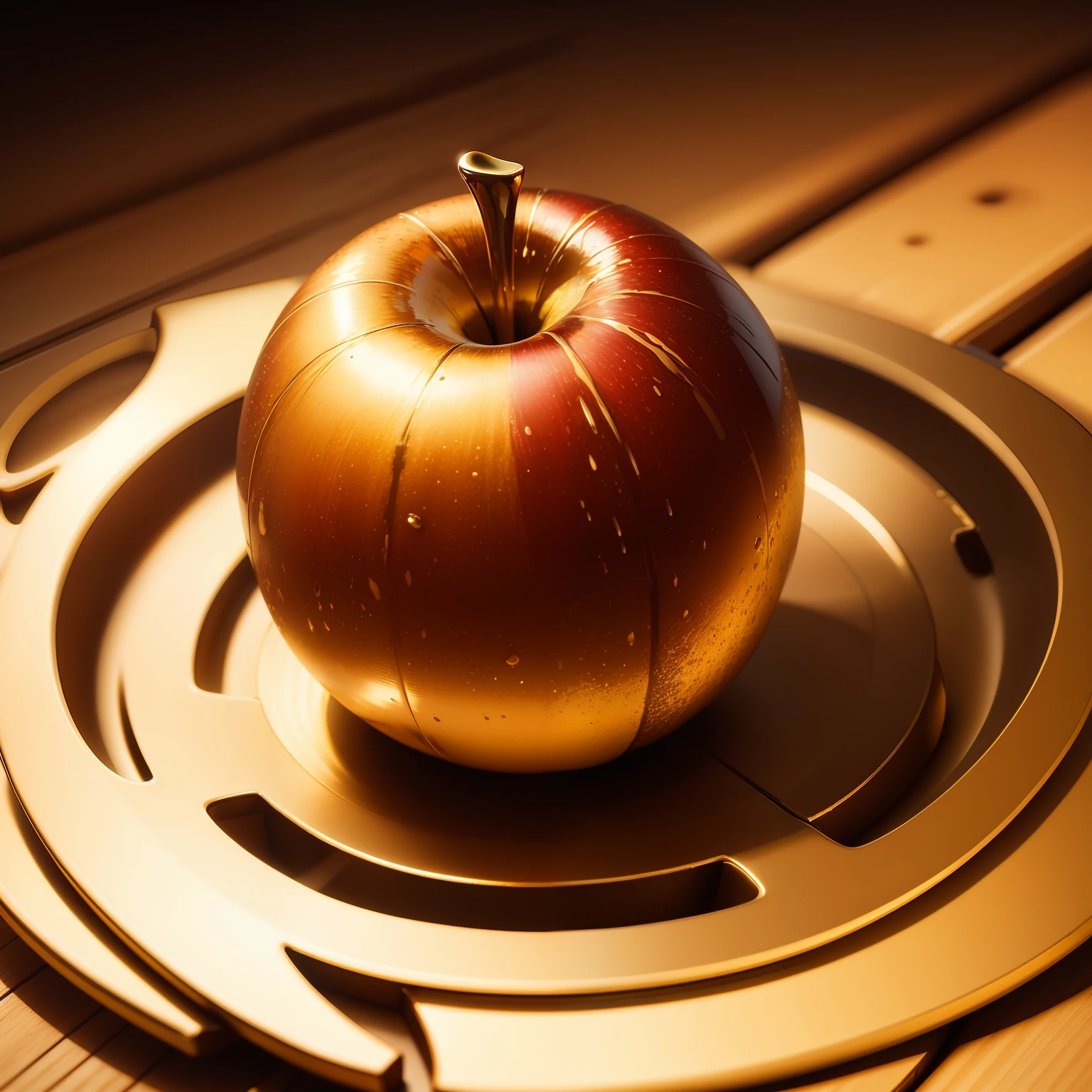 Golden apple, ultra realistic, Adobe lightroom, ultra detailed,