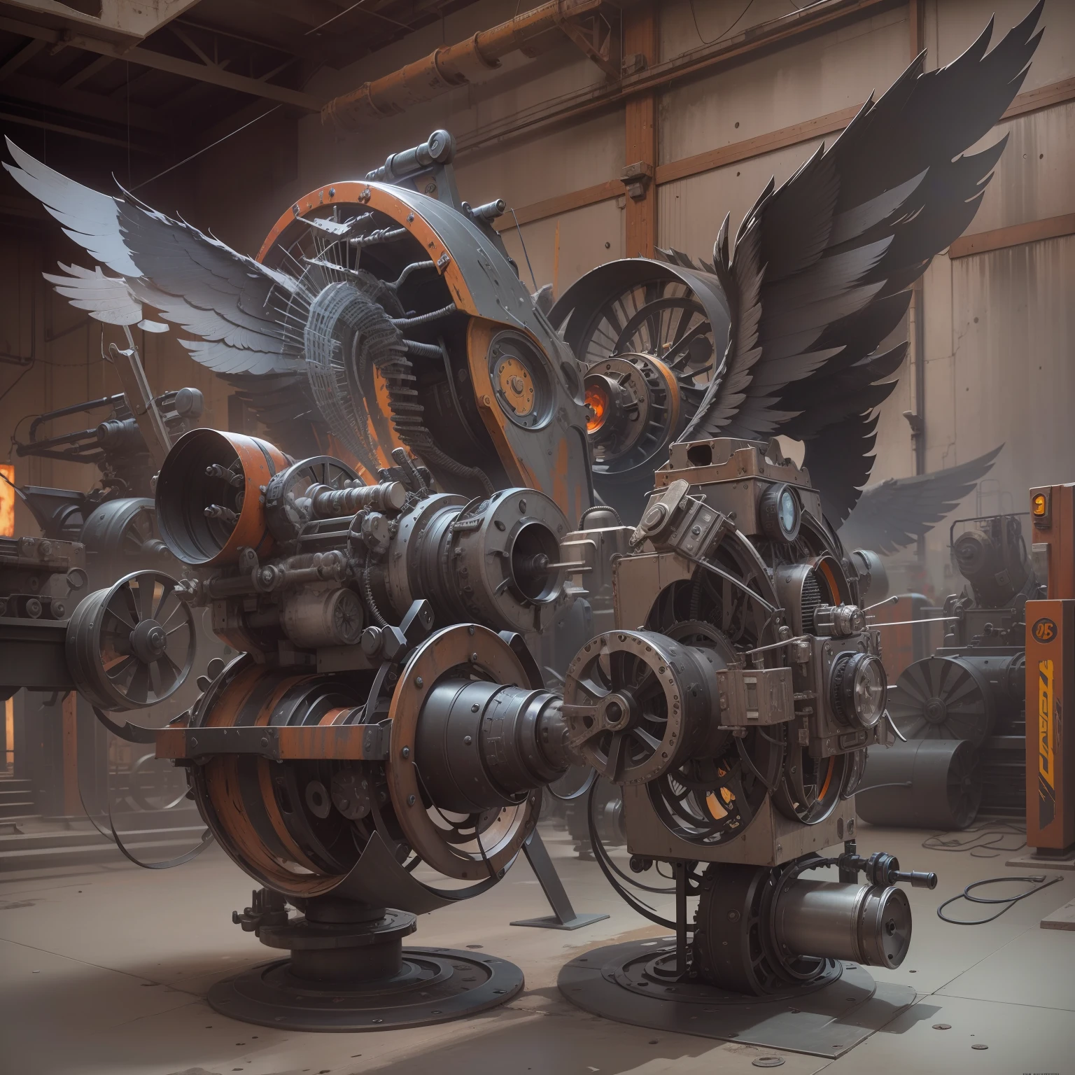 distorted machines with black wings made out of twisted steel and rust