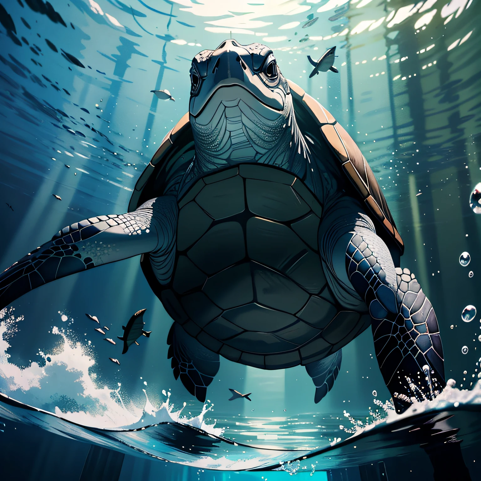 A turtle,Turtle,light gray,Under water,Ultra HD masterpiece,imagem de qualidade alta