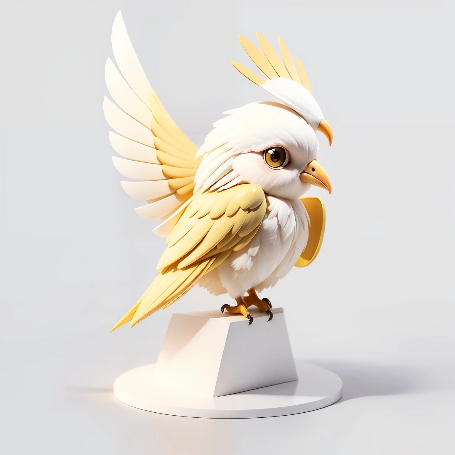 Mini chibi cockatiel bird cute white with yellow, Model sheet todos os lados