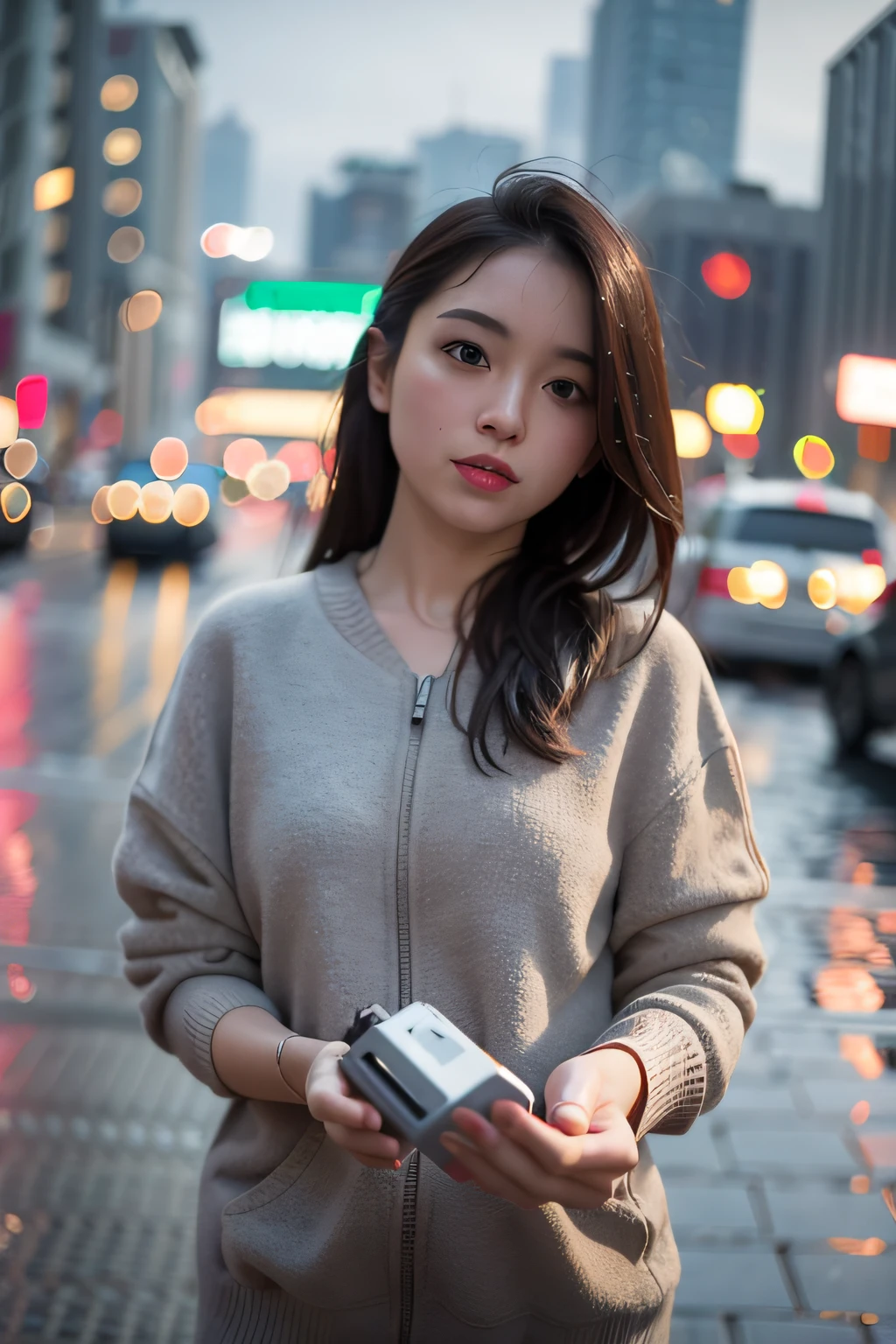 mix4,(8k, RAW photo, best quality, master:1.2), (realistic, photo-realistic:1.37),1girl,cute,cityscape,night,rain,wet,professional lighting,photon mapping,radiosity,physically-based rendering ,
