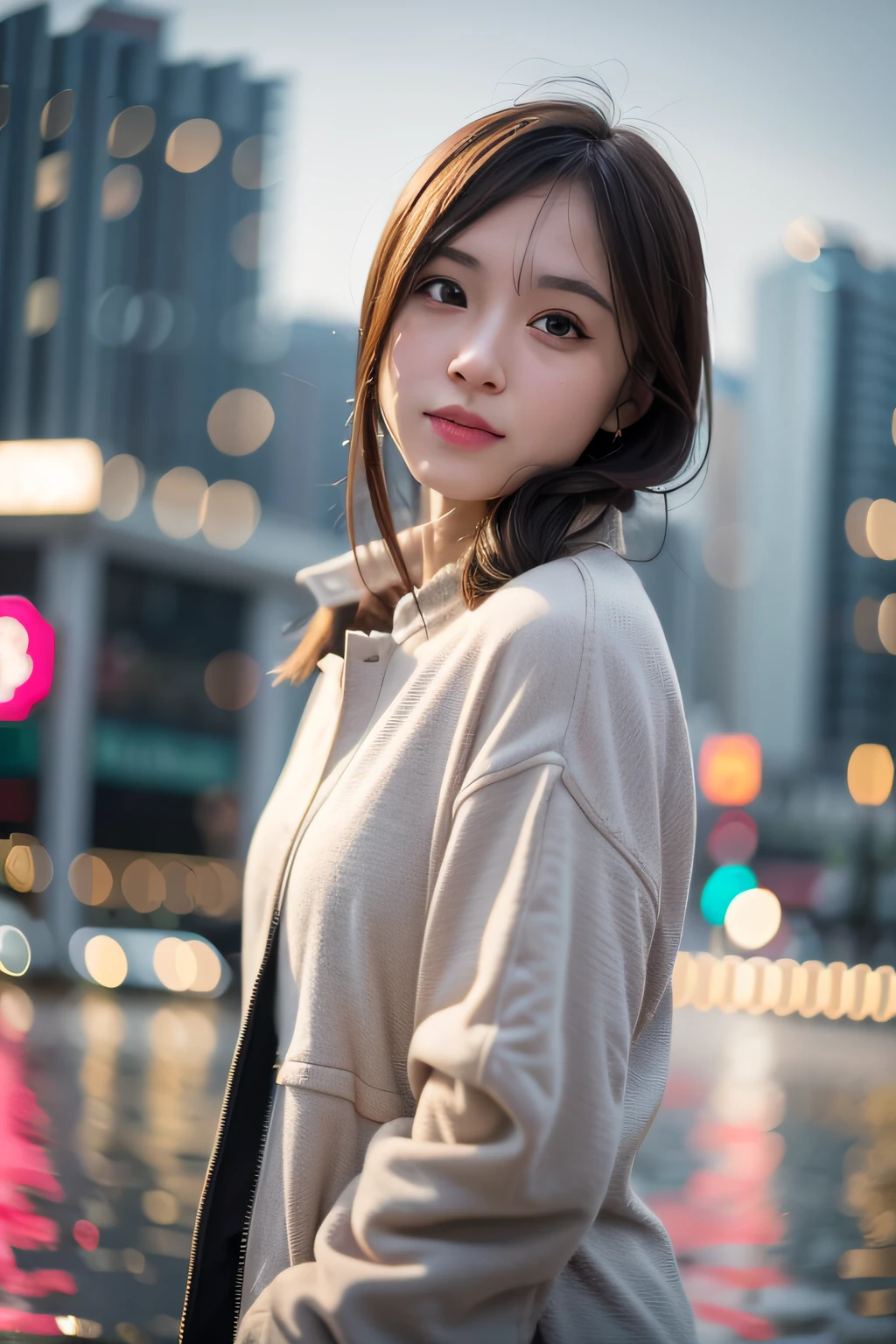 mix4,(8k, RAW photo, best quality, master:1.2), (realistic, photo-realistic:1.37),1girl,cute,cityscape,night,rain,wet,professional lighting,photon mapping,radiosity,physically-based rendering ,