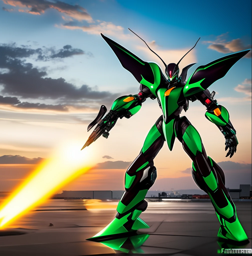 Scyther mecha Ultra detalhado, fundo cidade pequena