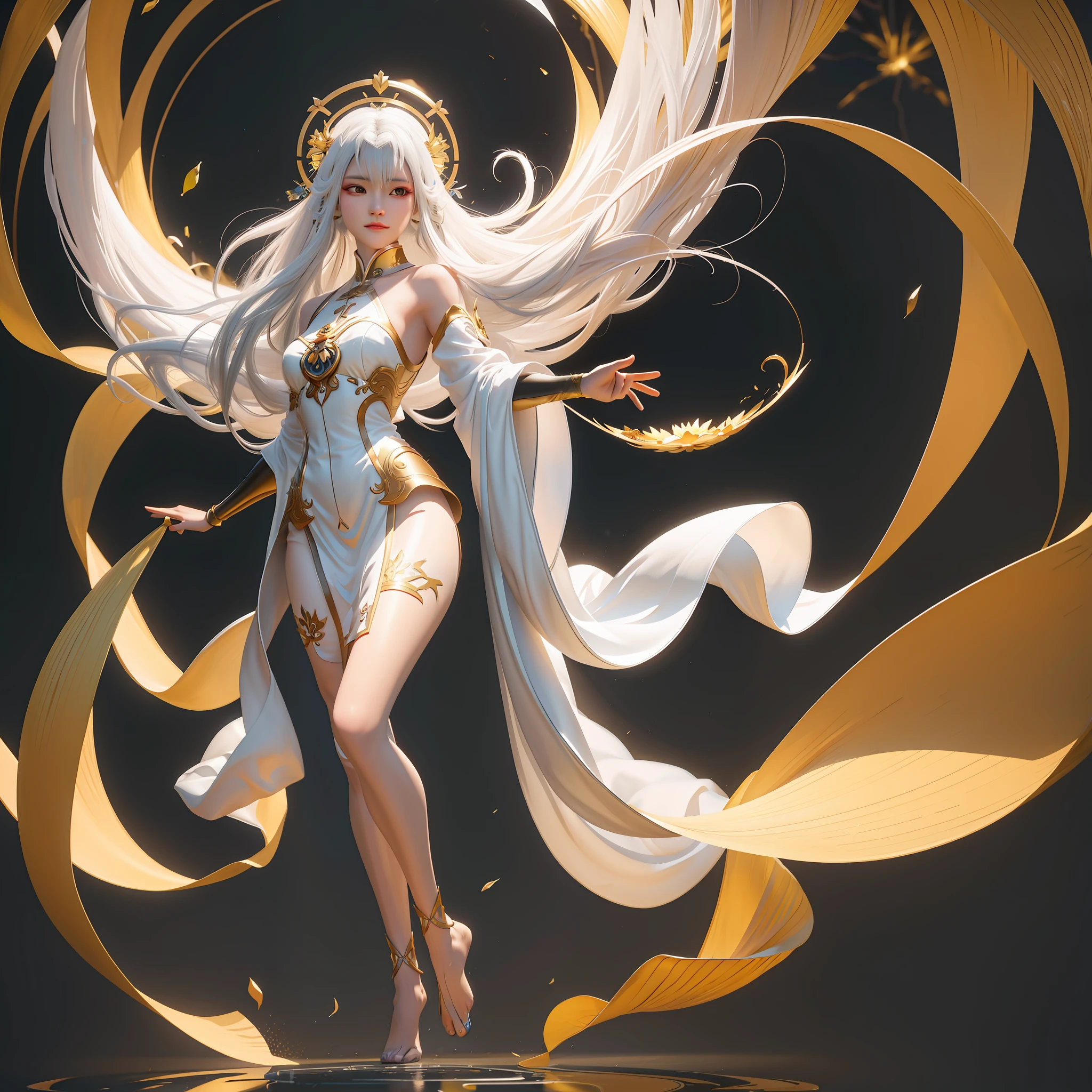 Anime - a stylistic image of a woman with white hair and a flowing dress, chengwei pan on artstation, unreal engine rendered + A goddess, Anime goddess, Ross Tran 8 K, 3 D rendering character art 8 K, trending on cgstation, white-haired god, by Yang J, Fanart Meilleure ArtStation, Goddess of Light, a stunning young ethereal figure