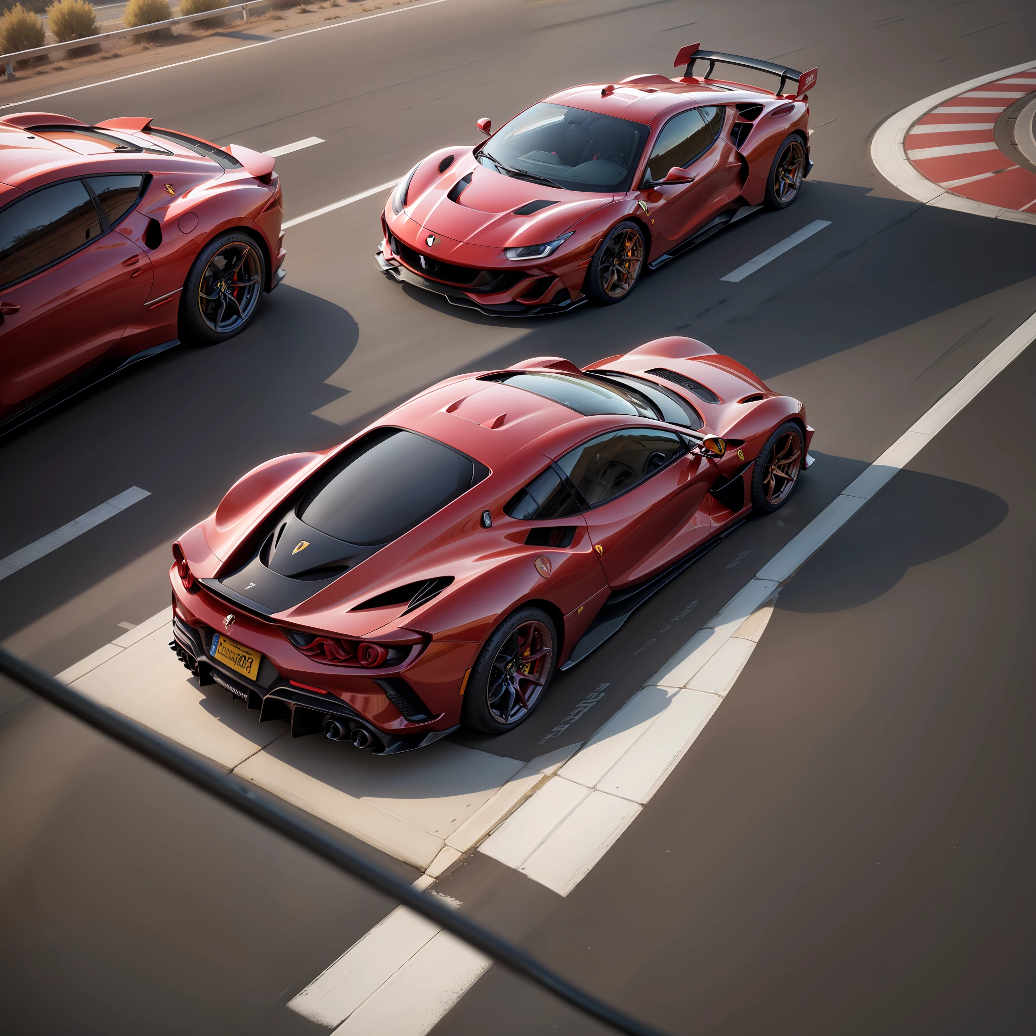 Ferrari SF90 Stradale, view on display at a highway parking area.