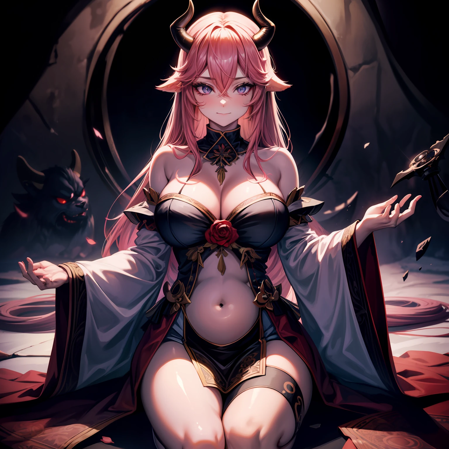 A female demon milf with black demon horn with wet dress sentada numa cadeira com a mesa em frente dela, vestido transparente molhando, belly belly button visible, belly visible, ((demon horn)), cabelo de rapunzel cor-de-rosa extremamente longo, ((Cabelo de rapunzel cor-de-rosa)), White eyes of the demon, ((olhos brancos)), corpo volumoso com seios e busto enormes, ((seio e busto enormes)), olhar perverso e vazio sem brilho nos olhos olhando para o espectador, proeminentemente em suas pernas e seios;, destaque nos seios e no cabelo, Pose sexy, Pose sexualizada, agarrando os seios ;, Moda realista, sysie high definition details, fotografia, perspicacity, unique 850 4, Koda850 k portrait camera, Primavera F1.6, cores ricas, Textura super realista, textura de luz espetacular, arte surreal, Cinestil 800 mecanismo de moda.