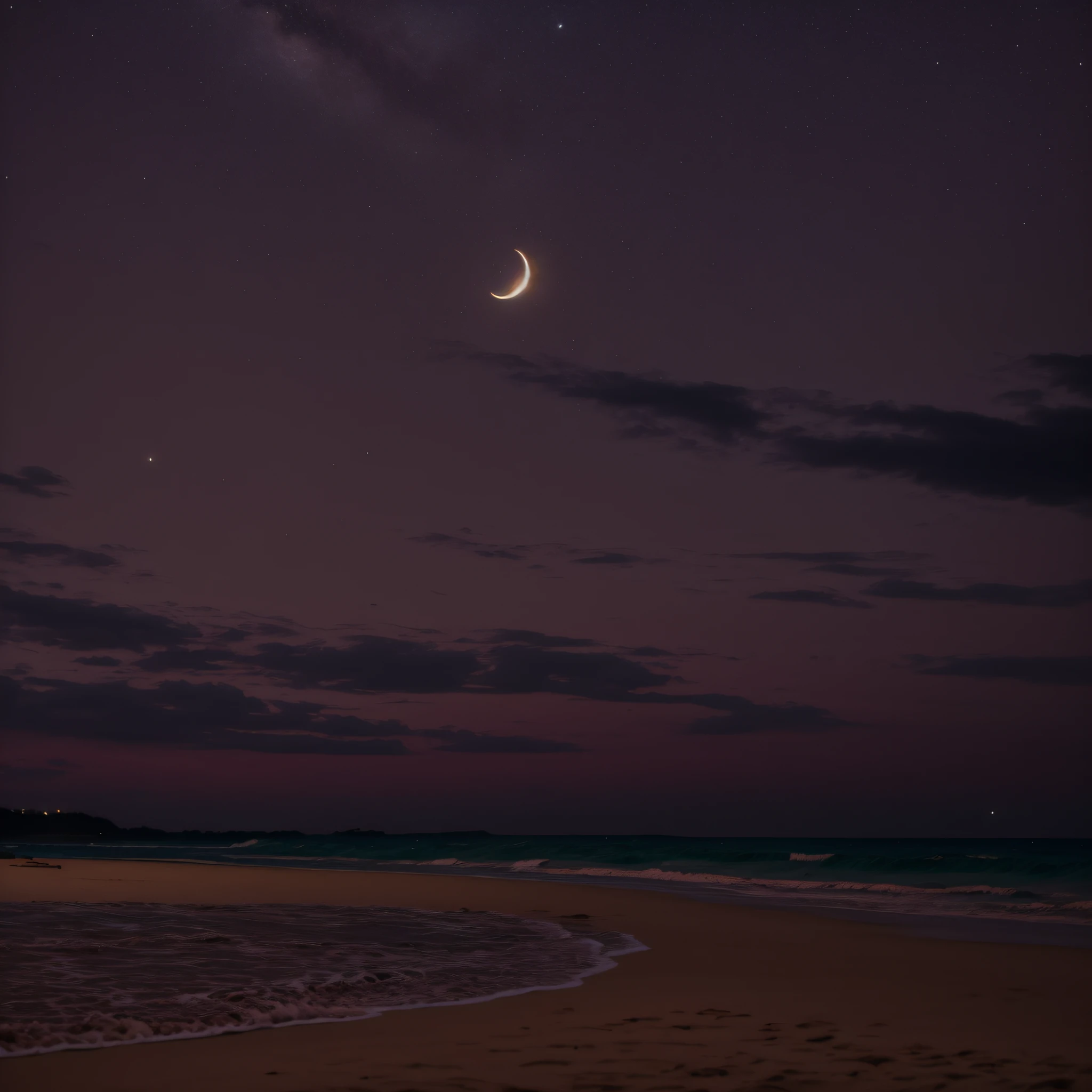 Brazilian beach at night, crescent moon