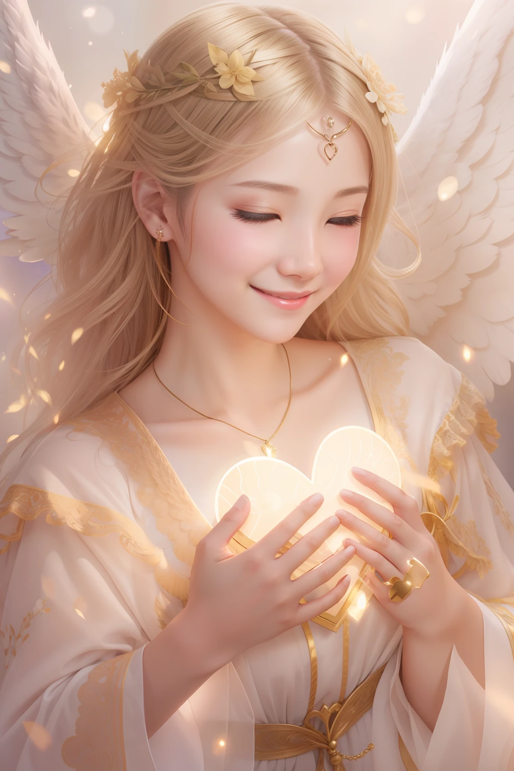 Blessings of Angels、Bright background、heart mark、tenderness、A smile、Gentle