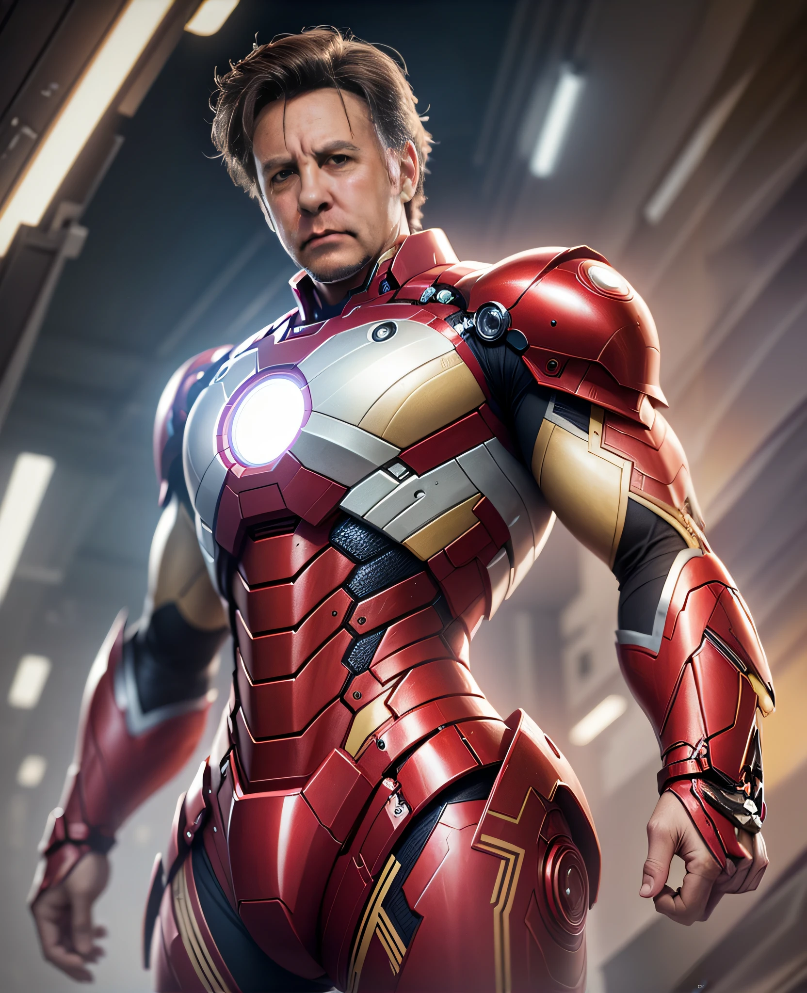 Avengers War Machine in a suit with a bright light on its chest, Elon Musk como Homem de Ferro, Arte conceitual de Tony Stark, tony Stark, Tony Sart altamente detalhado, Boris Johnson como Homem de Ferro, Retrato do Homem de Ferro, retrato vfx altamente detalhado de, Tom Cruise como Ironman, Johnny Depp como Tony Stark, Tom Cruise como Homem de Ferro, inspirado em Tony Sart