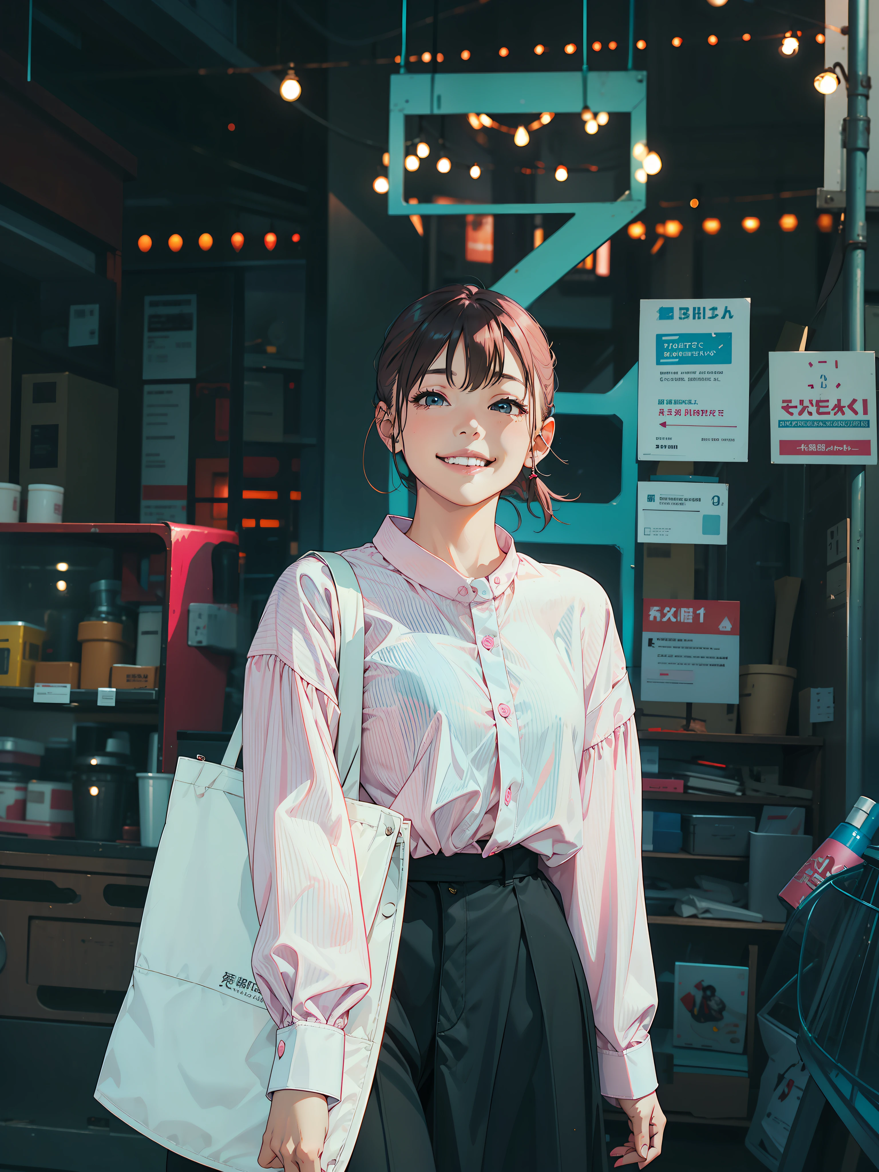 girl with, Smile, Light pink long sleeve cutter shirt
