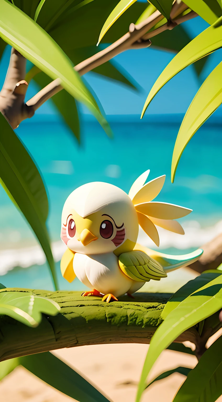 Sheet model bird cockatiel mini chibi in paradise smiling