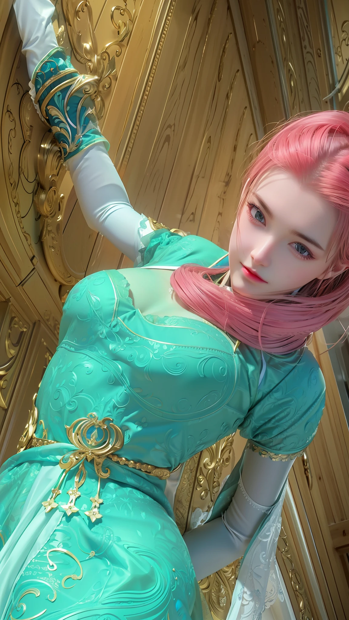 masterpiece, best quality, extremely detailed 8k, ultra hd, ultra-detailed, highly detailed, highly realistic, ultra-realistic, hyperrealistic, (1 girl:1.5), (solo:1.5), anatomically correct, (detailed realistic skin), (realistic big breasts), slender abs, (closed mouth:1.45), nsfw,