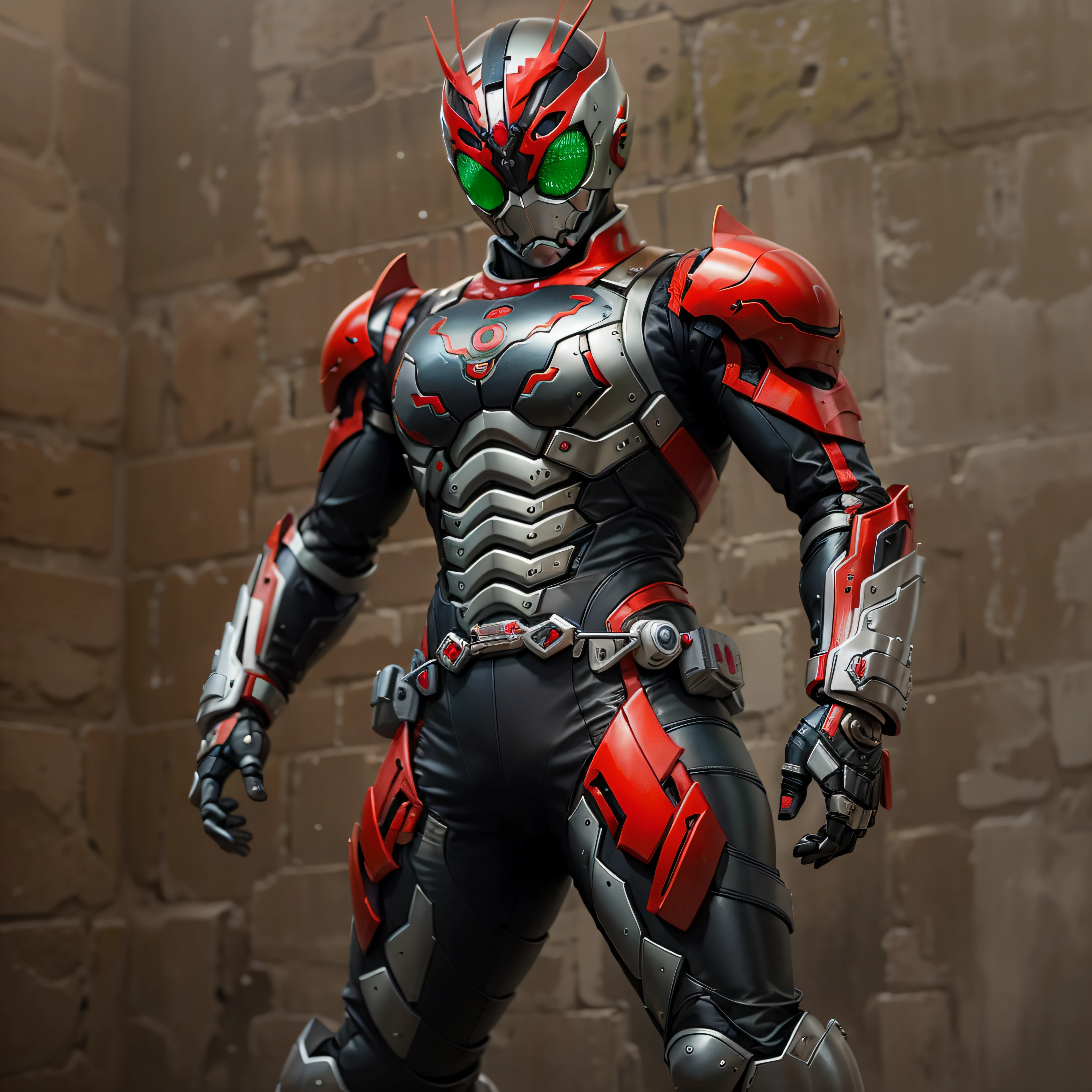 Red Kamen Rider, Armadura prateada, roupa cinzenta e preta, Red TechSuit, agente secreto, Robot, solo