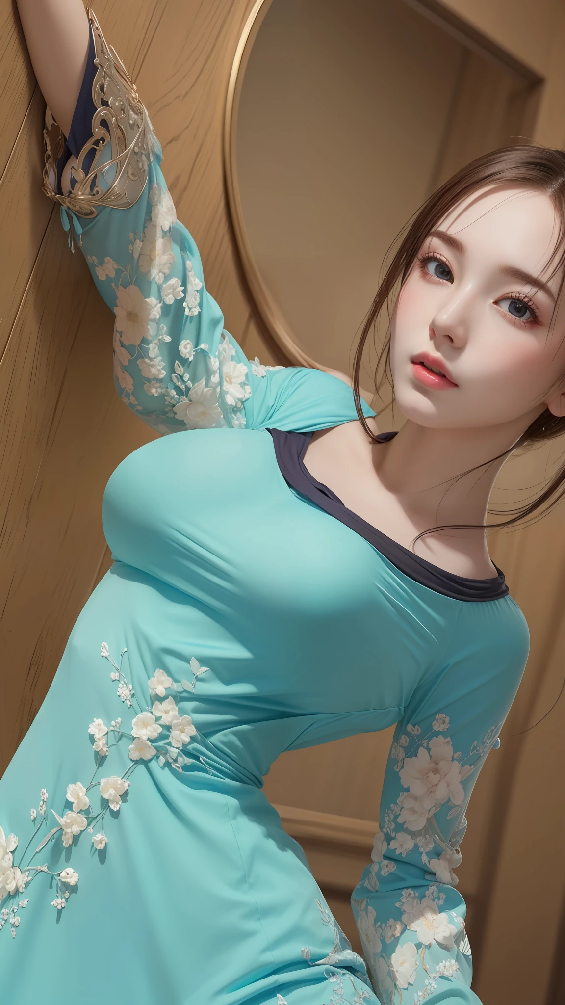 masterpiece, best quality, extremely detailed 8k, ultra hd, ultra-detailed, highly detailed, highly realistic, ultra-realistic, hyperrealistic, (1 girl:1.5), (solo:1.5), anatomically correct, (detailed realistic skin), (realistic big breasts), slender abs, (closed mouth:1.45), nsfw,
