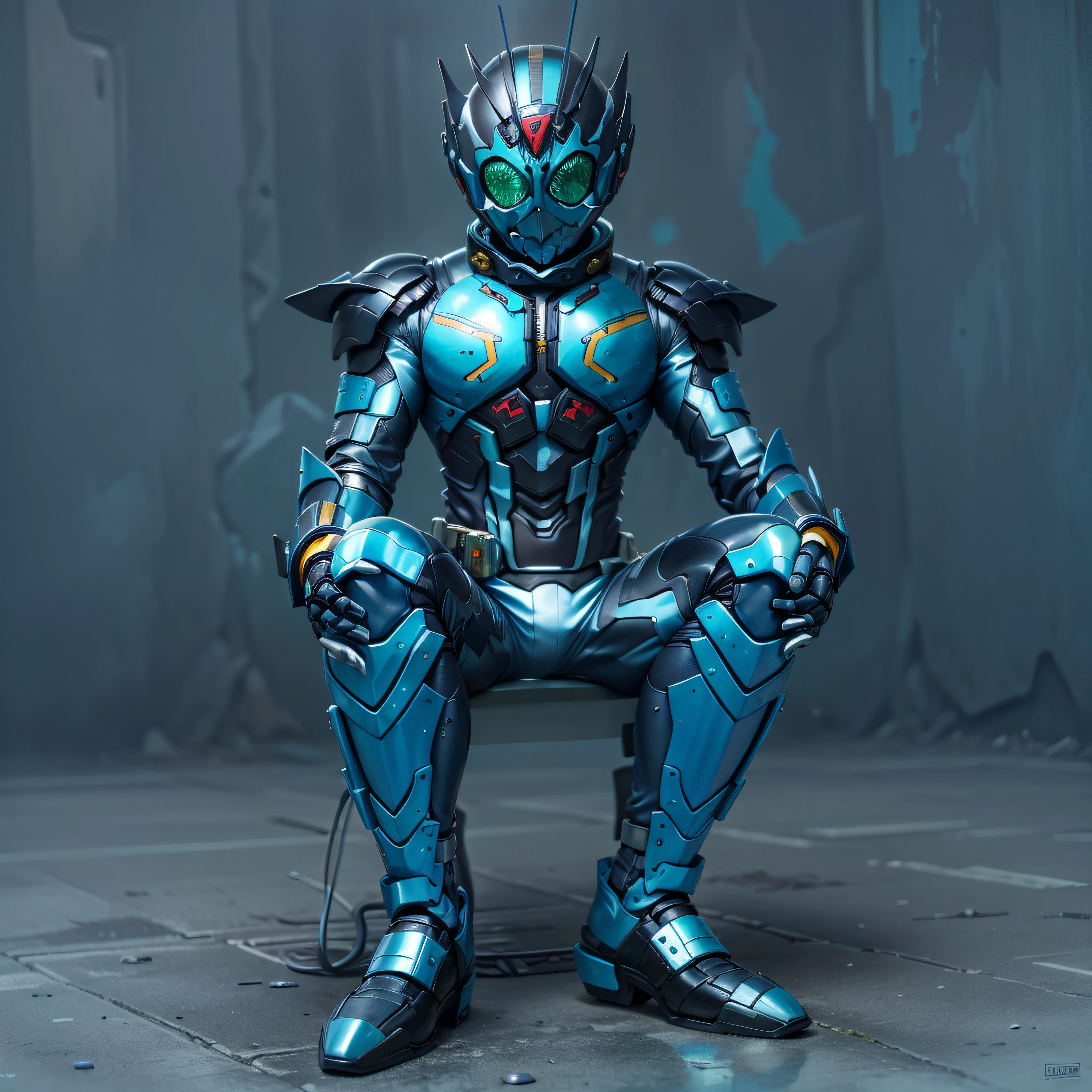 Blue Kamen Rider, Armadura prateada, roupa cinzenta e preta, blue TechSuit, agente secreto, Roboto