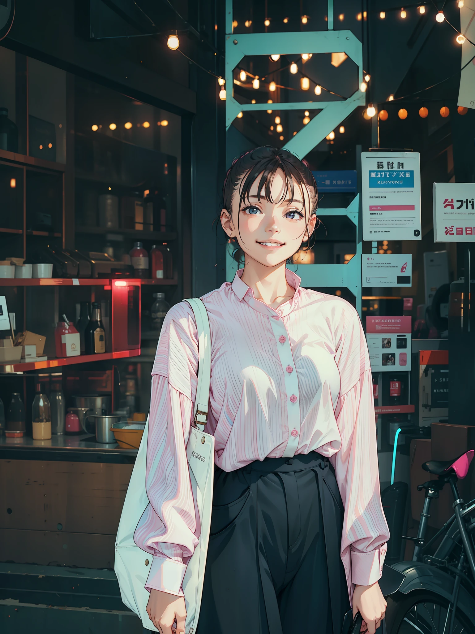 girl with, Smile, Light pink long sleeve cutter shirt