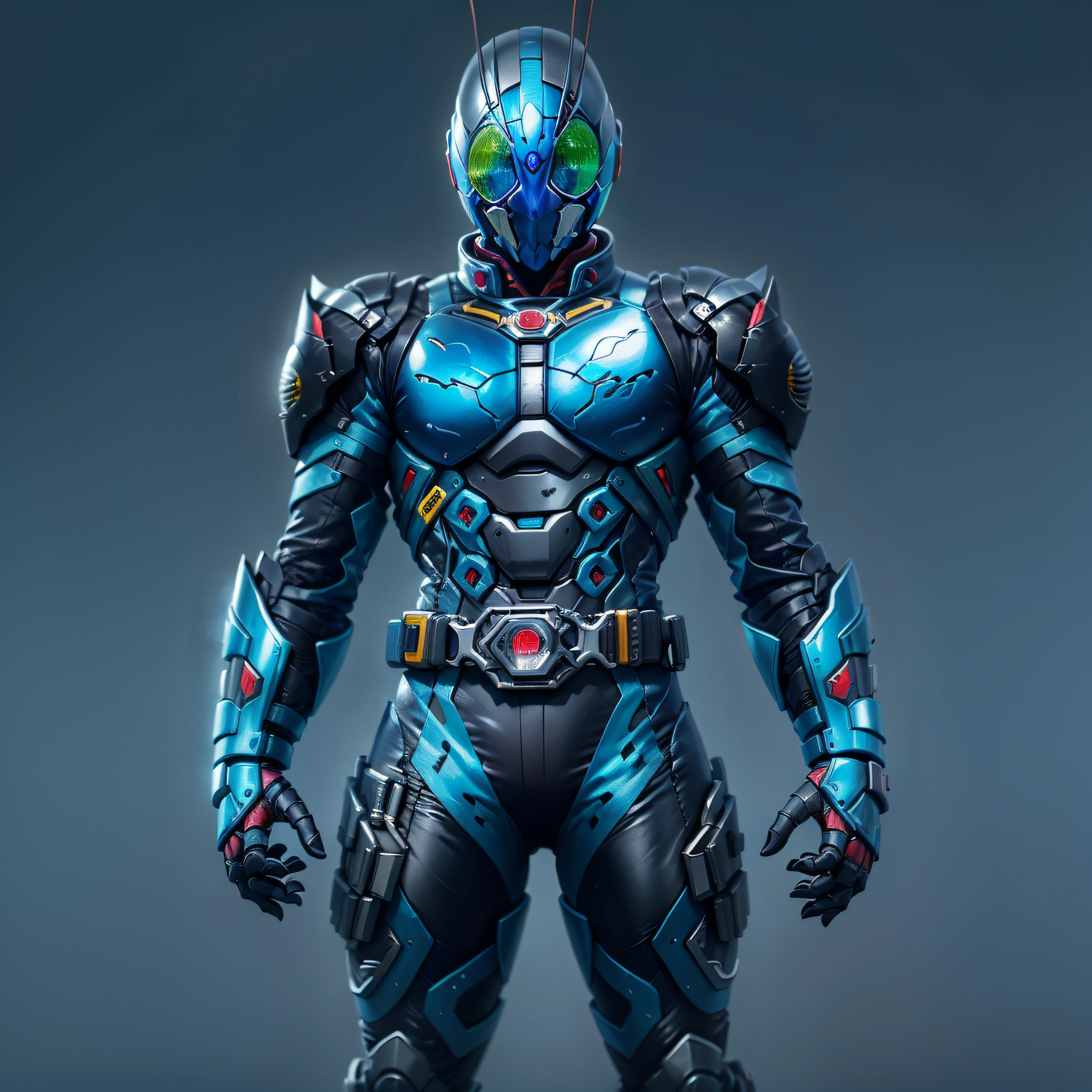 Blue Kamen Rider, Armadura prateada, roupa cinzenta e preta, blue TechSuit, agente secreto, Roboto