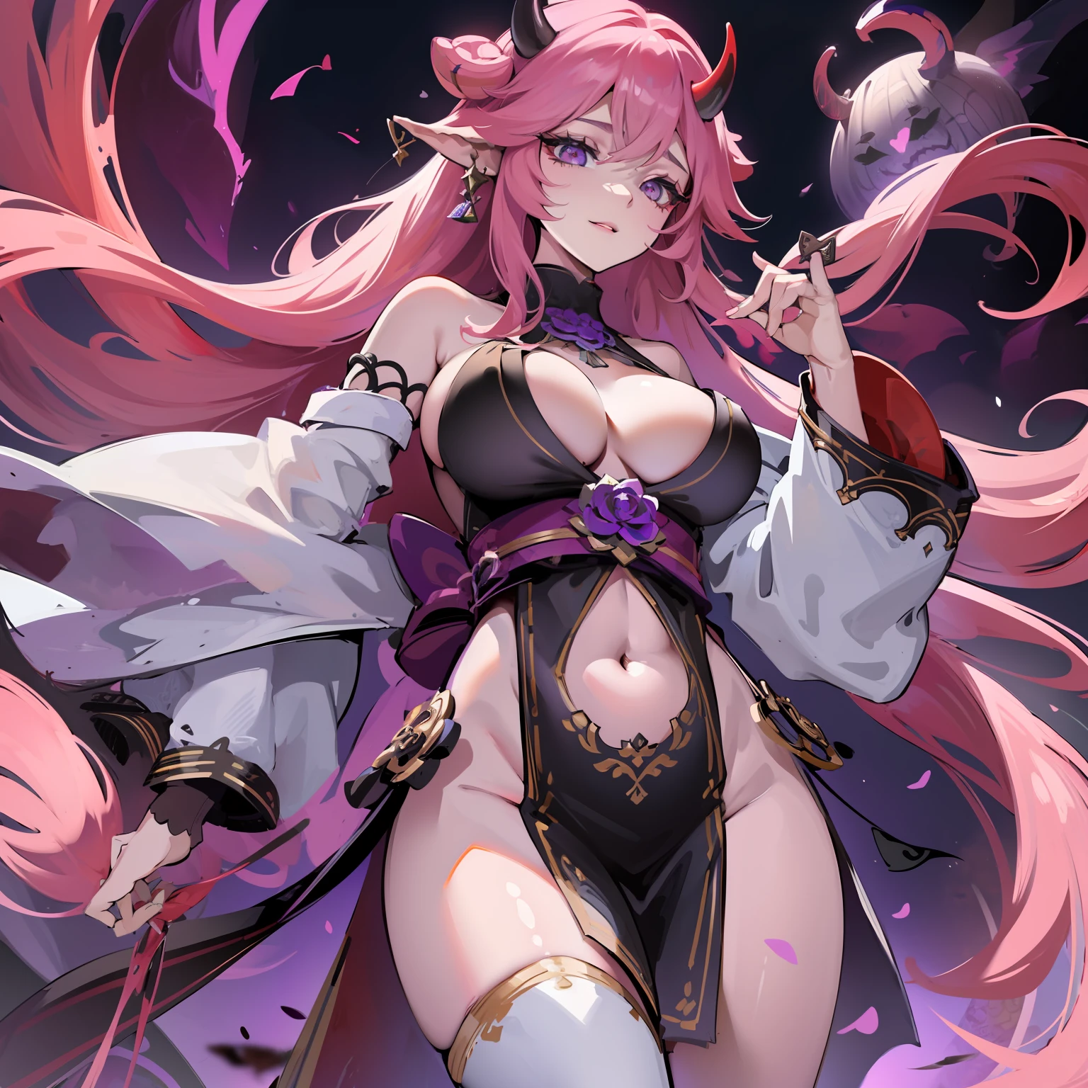 A female demon milf with black demon horn with wet dress, vestido transparente molhando, belly belly button visible, belly visible, ((demon horn)), cabelo de rapunzel cor-de-rosa extremamente longo, ((Cabelo de rapunzel cor-de-rosa)), with purple mist with purple energy particles and floor with red liquidcom, corpo volumoso com seios e busto enormes, ((seio e busto enormes)), olhar perverso e vazio sem brilho nos olhos olhando para o espectador, proeminentemente em suas pernas e seios;, destaque nos seios e no cabelo, Pose sexy, Pose sexualizada, agarrando os seios ;, Moda realista, sysie high definition details, fotografia, perspicacity, unique 850 4, Koda850 k portrait camera, Primavera F1.6, cores ricas, Textura super realista, textura de luz espetacular, arte surreal, Cinestil 800 mecanismo de moda.