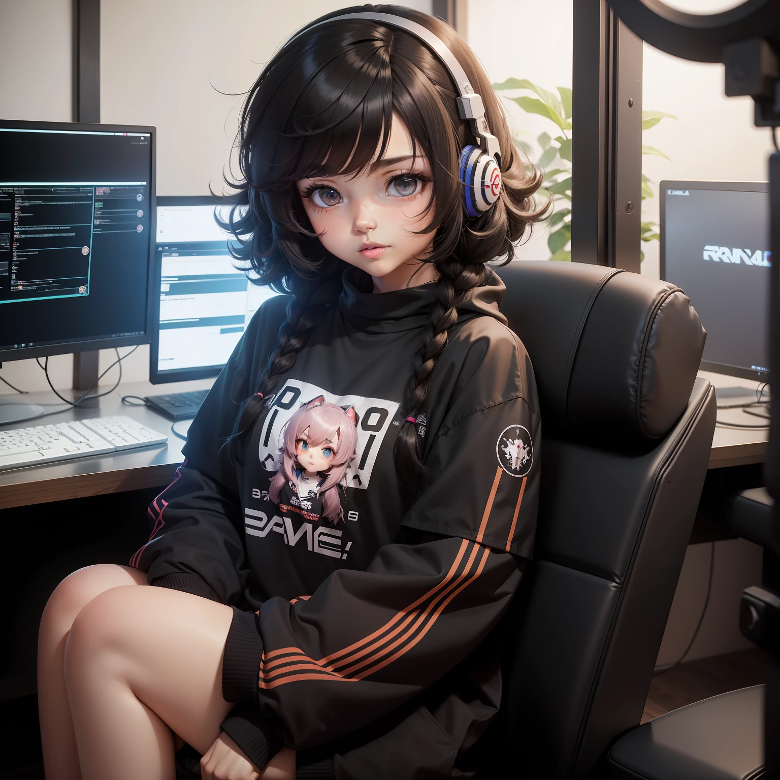 gamer, anime gamer, manina programadora, meninao curto,cabelo escuro, cabelo castanho escuro, franja,cabelo com franja curto, tecnologia, programming, gamer, olhos pretos, cabelo curto e franja curta