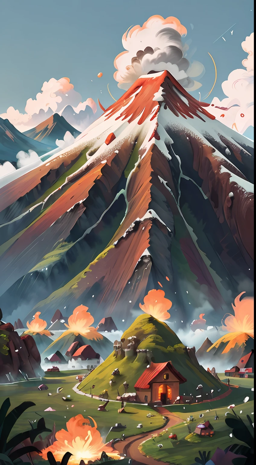 volcano on the islanda, perfect quality, clear focus (clutter - home: 0.8), (masterpiece: 1.2) (realistic: 1.2) (bokeh) (best quality) (detailed skin: 1.3) (complex details) (8K) (sharp focus), clean background, white background, long view composition, 85MM SHOT