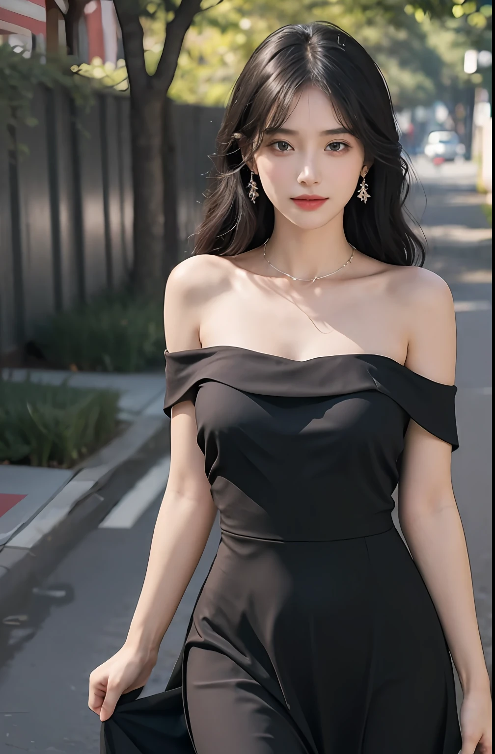 （（jon，Black color hair））， Look down a little， （An extremely delicate and beautiful work）， （tmasterpiece）， 1girll， Delicate blue long dress，Shoulders are heavy，beautifullegs， highly  detailed， long whitr hair，full bodyesbian， Enchanted smile， beautiful and clear eyes， delicatenecklace， Delicate earrings， Extreme detail description， big breasts beautiful，s delicate face， fine collar bone，lovely lips， Behind the softness， mix4，（8K， RAW photos， best qualtiy， tmasterpiece：1.2）， （realisticlying， photograph realistic：1.4）， 1girll， adolable， Square after heavy rain，physically-based renderingt， full bodyesbian