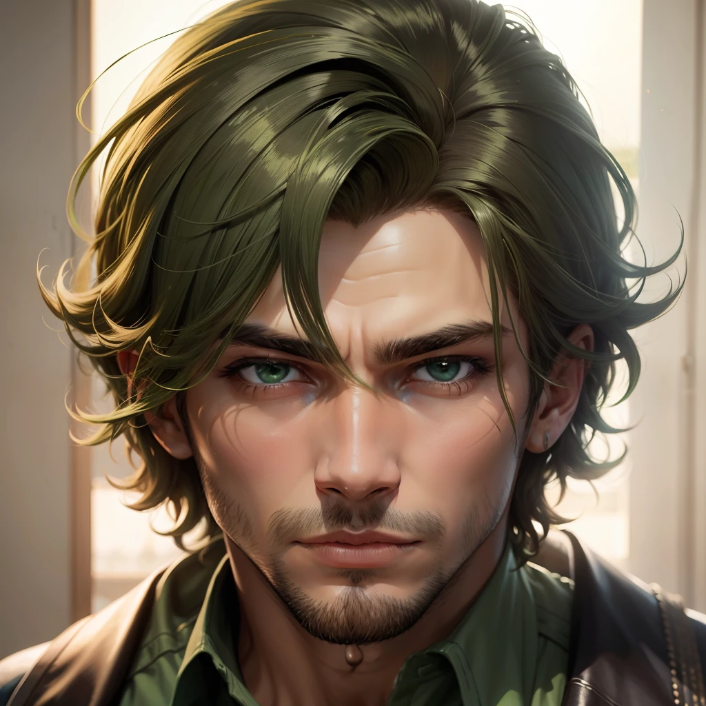 Homem bonito loiro, cabelo liso, olhos verdes