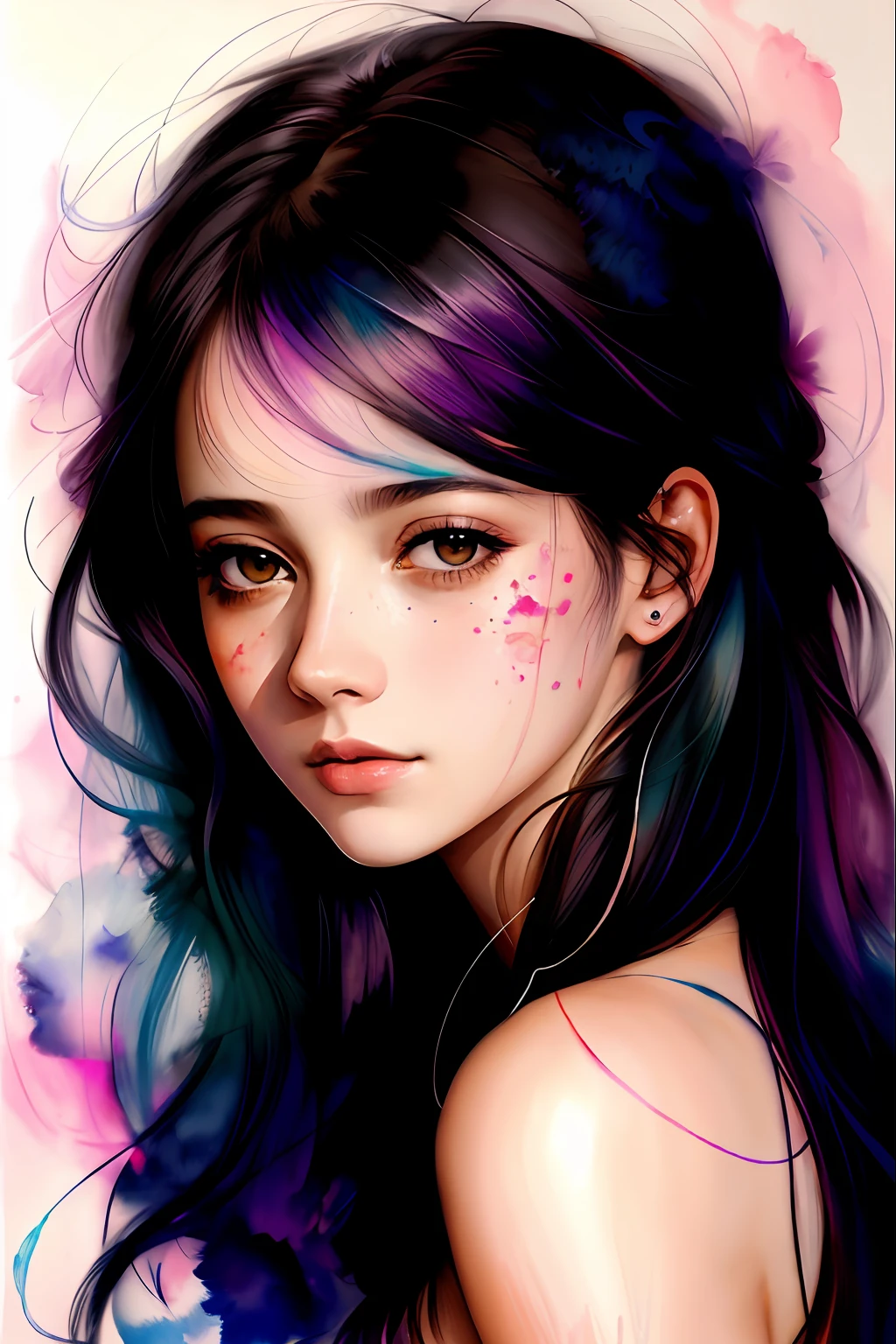uma pintura de uma mulher negra de agnes cecile, desenho luminoso, pastels colors, pingos de tinta, luzes de outono