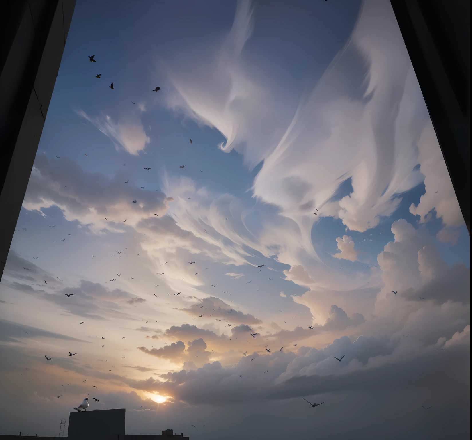 Bird, change sky, more birds, sunlight, beautiful sky, white pigeon beautiful sun,