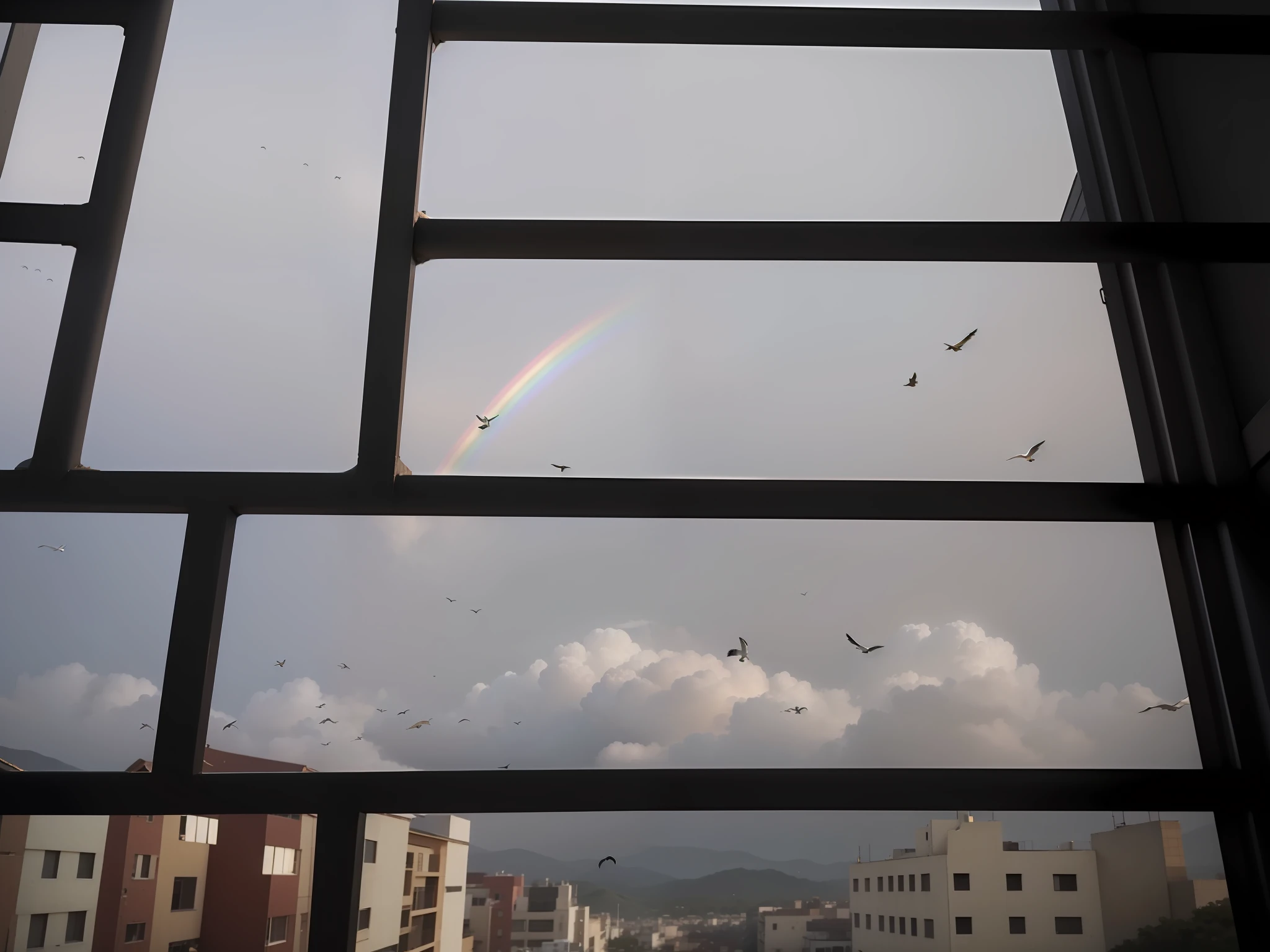 Bird, change sky, more birds, sunlight, beautiful sky, white pigeon beautiful sun, Rainbow,