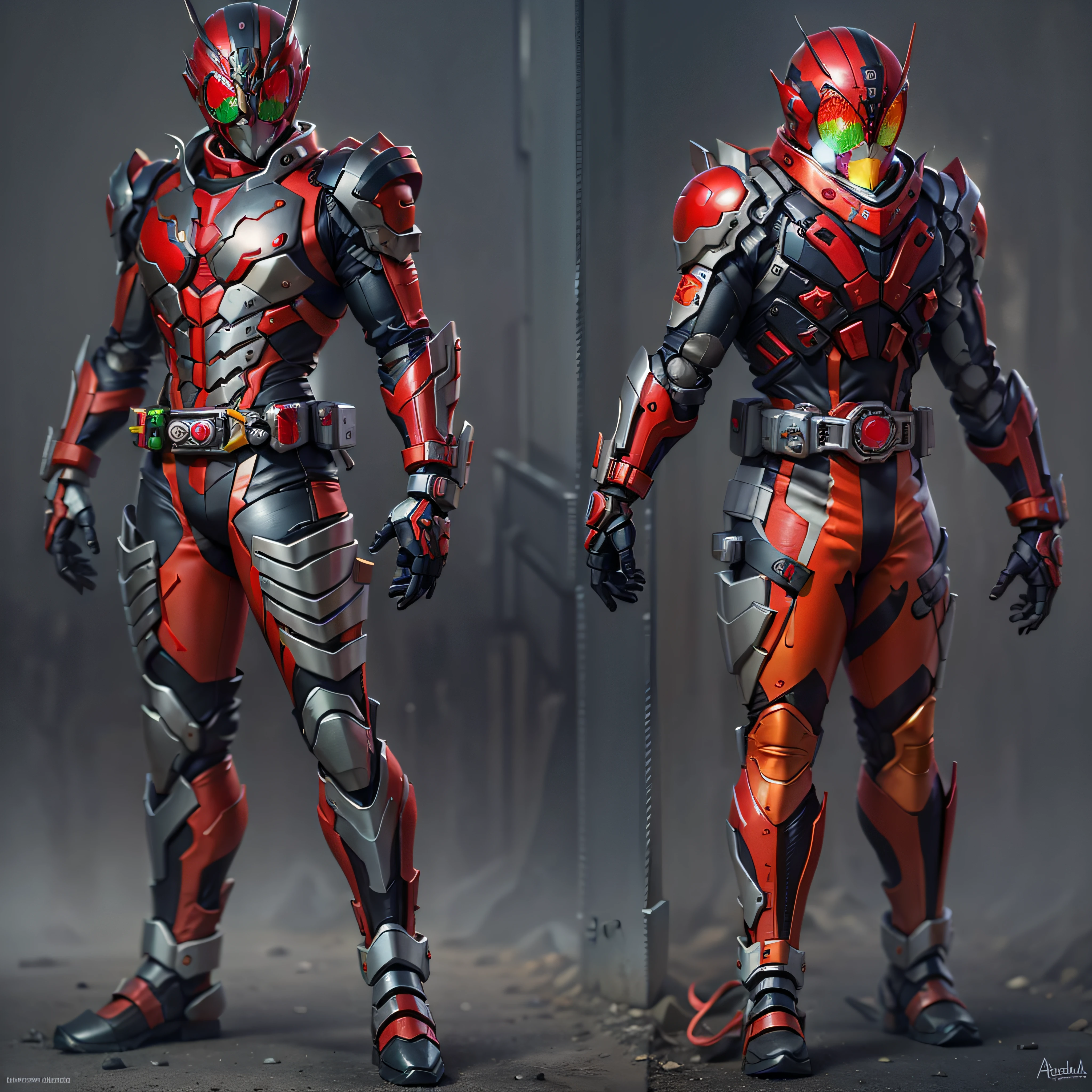 Red Kamen Rider, Armadura prateada, roupa cinzenta e preta, Red TechSuit, agente secreto, Robot, solo
