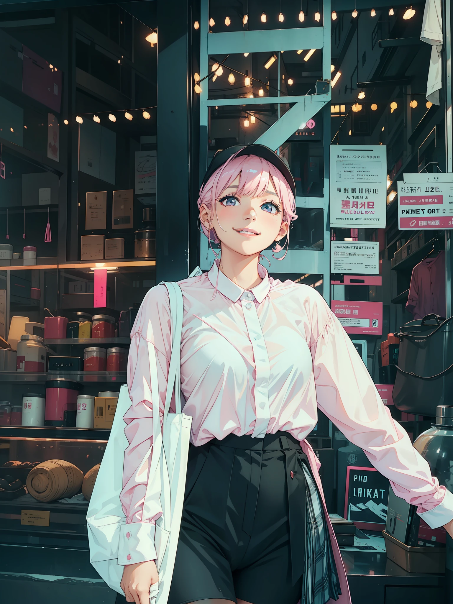 Girl smiling, Light pink long sleeve cutter shirt