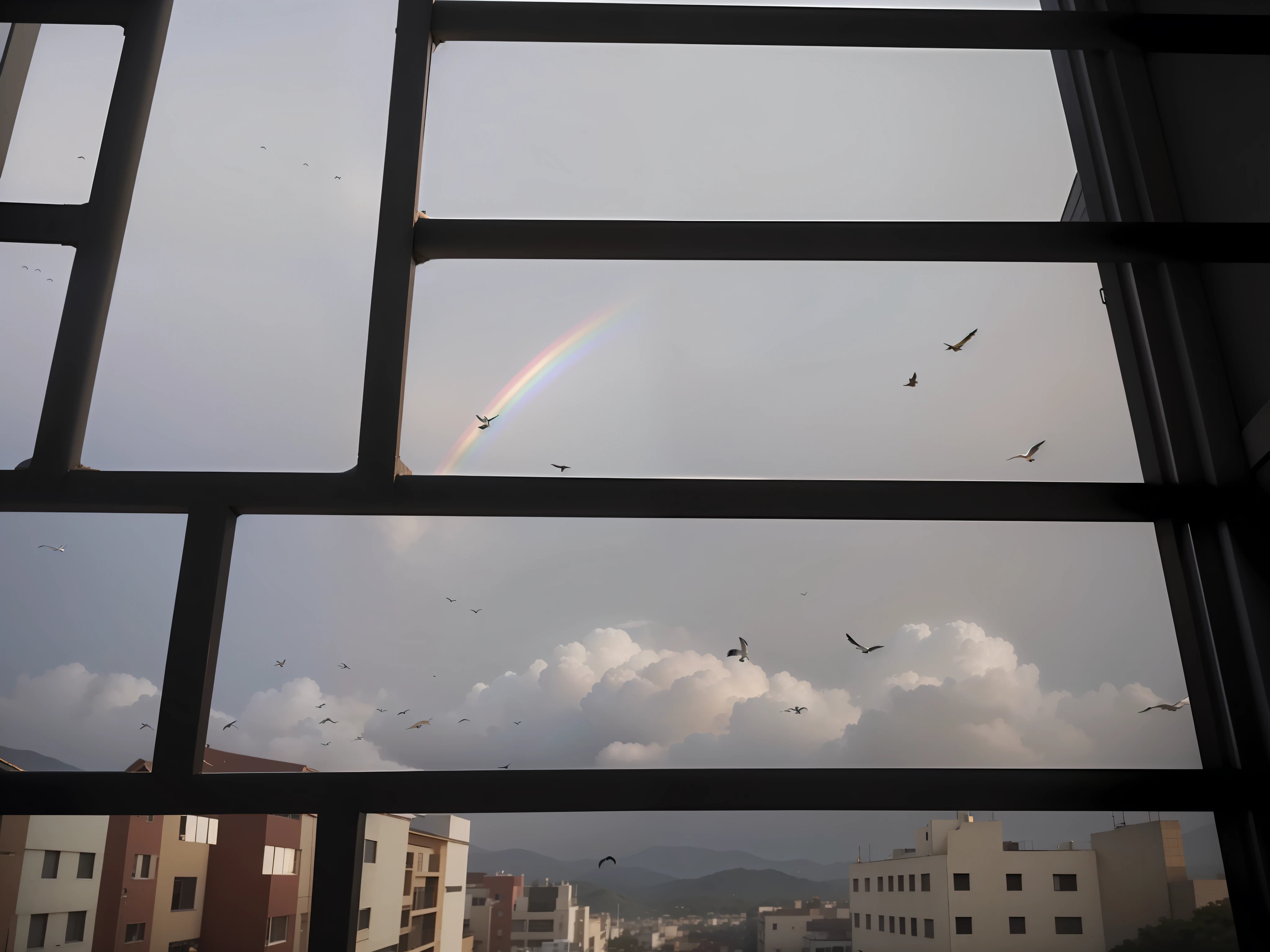 Bird, change sky, more birds, sunlight, beautiful sky, white pigeon beautiful sun, Rainbow,