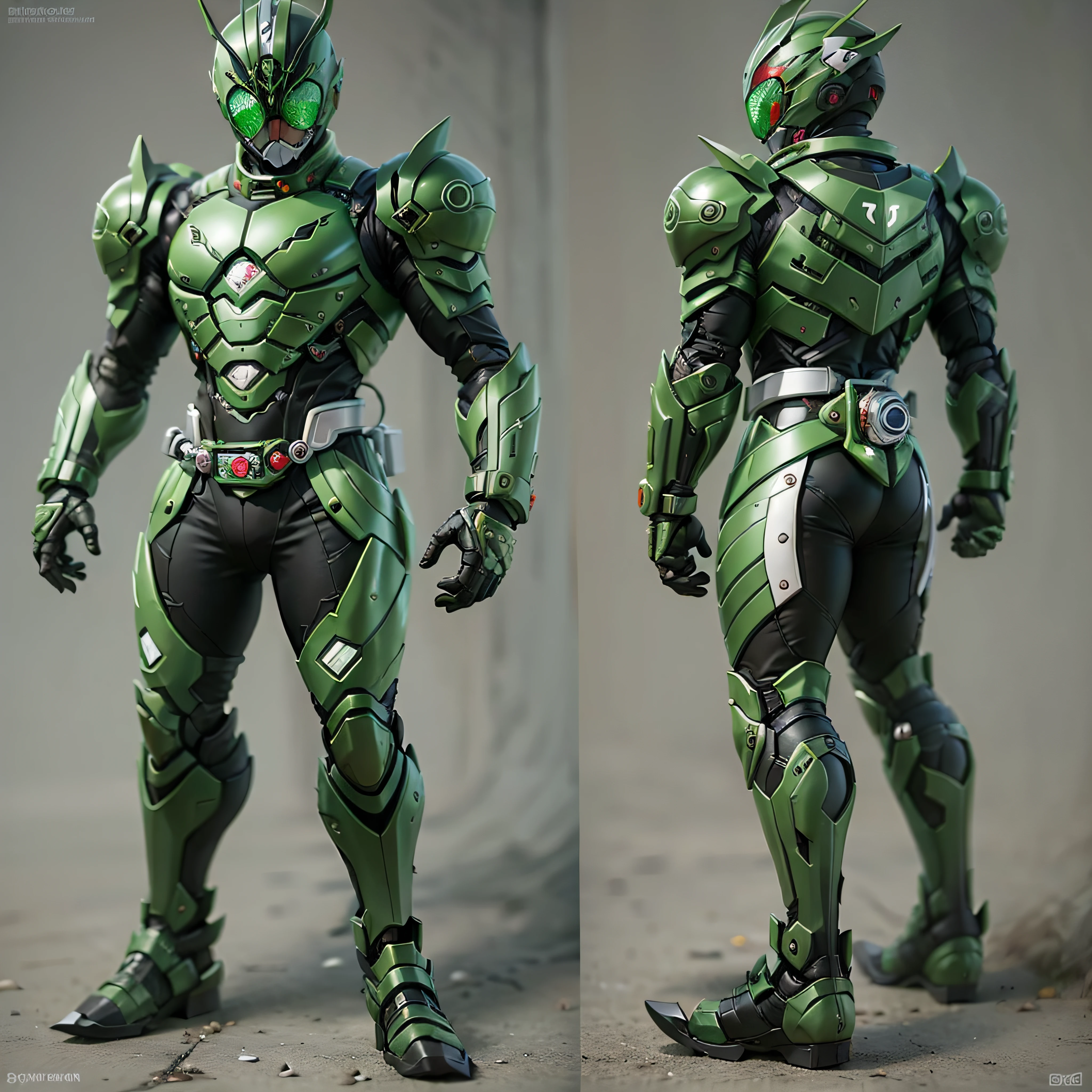 Green Kamen Rider, Armadura prateada, roupa cinzenta e preta, green TechSuit, agente secreto, Roboto