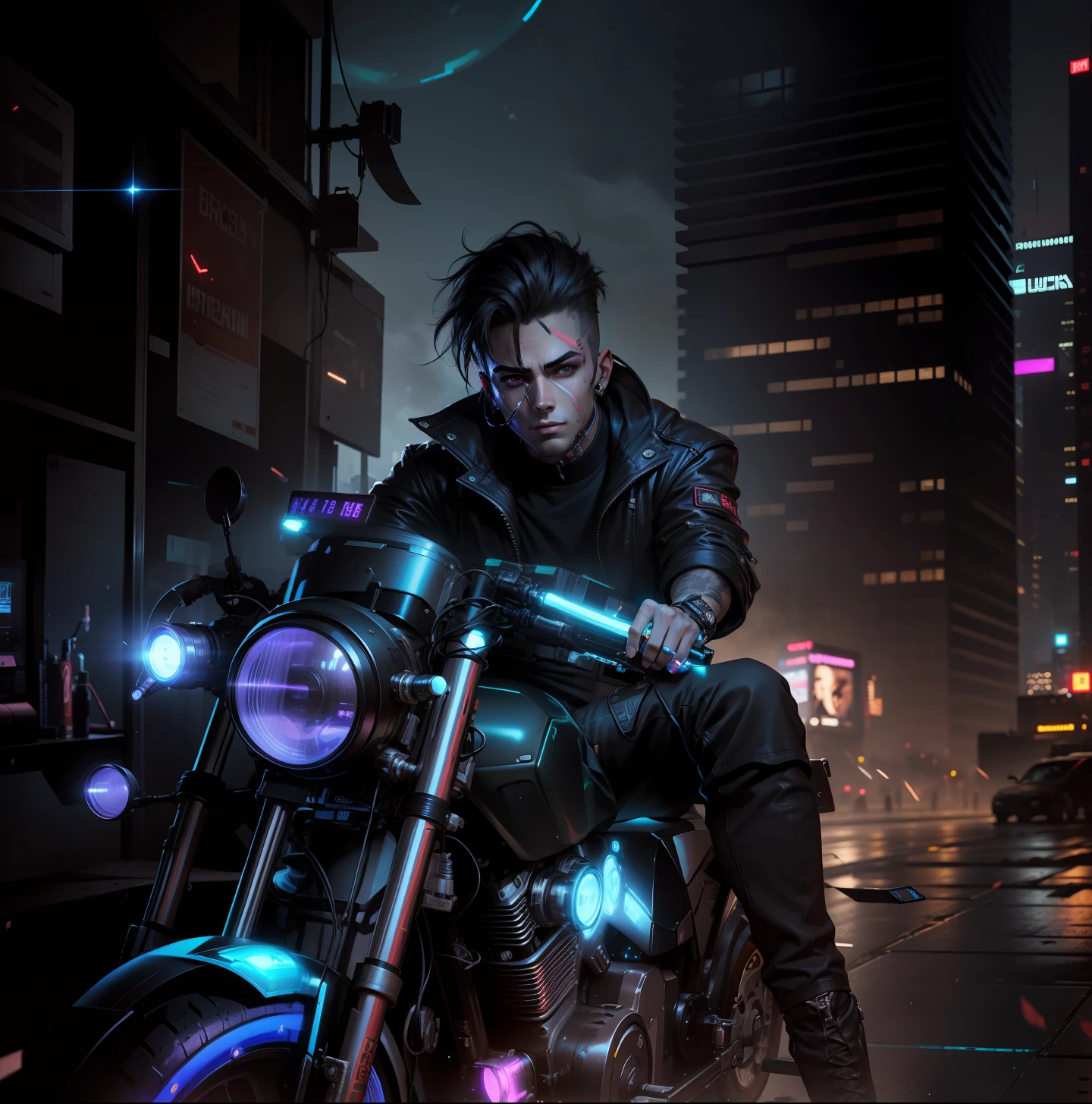 Change background cyberpunk handsome boy, realistic face, 8k, Ultra realistic