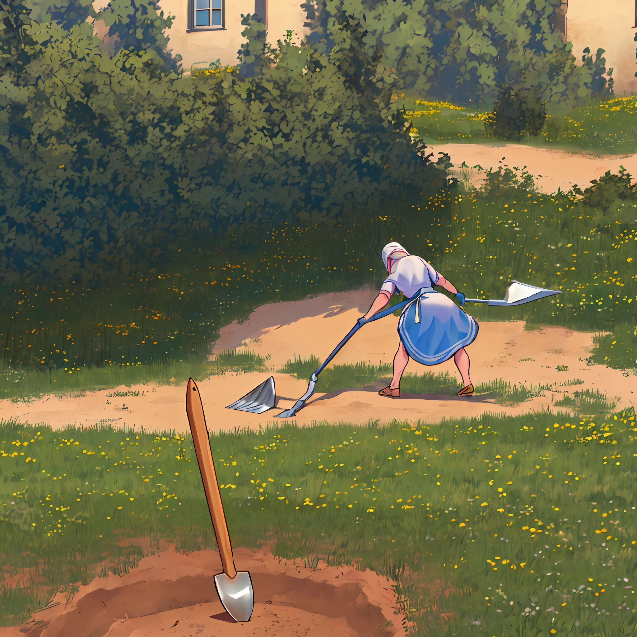 1.	Image of a field with a shovel on the ground, representing the search for and discovery of the treasure hidden in the Parable of Jesus.