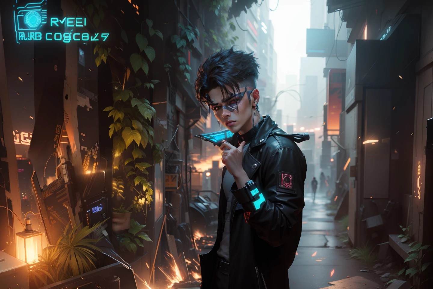 Change background cyberpunk handsome and cute boy, realistic face, 8k, Ultra realistic