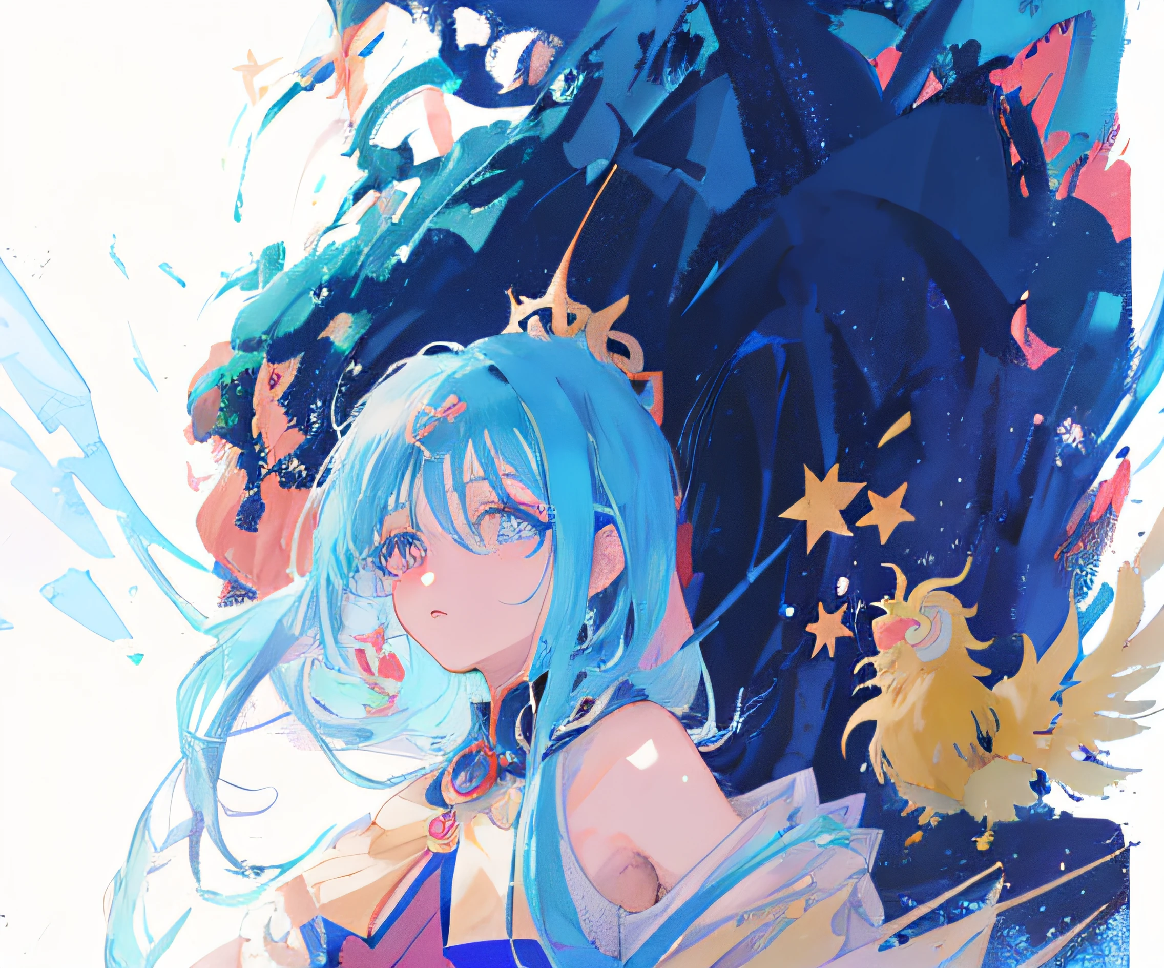 anime, Chica anime, Arte del anime, cabello azul, cana, ojos azules, Estrellas, ojos azules, cabello azul, ojos azules, cabello azul, azul, anime girl with cosmic hair, Hermoso Mago Celestial, Arte digital en Pixiv, dreamy psychedelic anime, Arte abstracto de anime, anime art nouveau cosmic display, Tendencias en ArtStation Pixiv, Estilo anime 4K