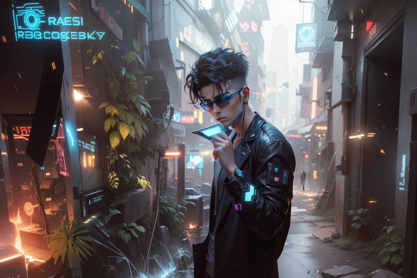 Change background cyberpunk handsome and cute boy, realistic face, 8k, Ultra realistic