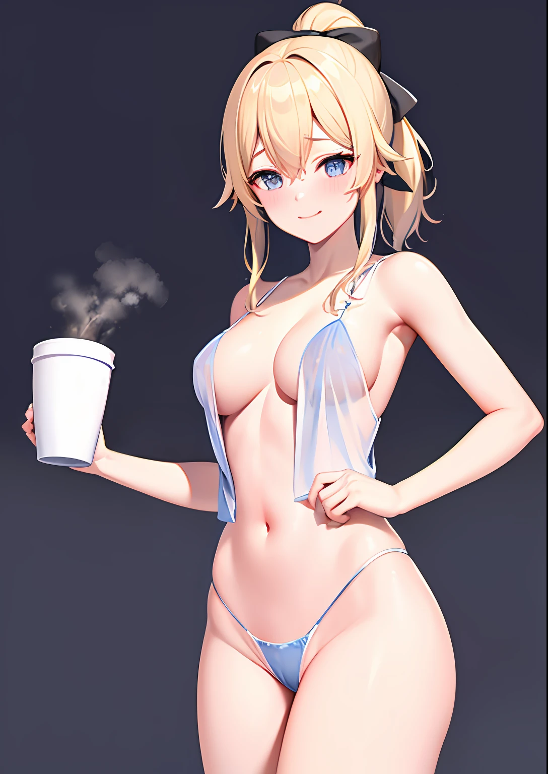 (Naked: 1.4), (See-Through Lingerie: 1.3), (Blushing:1.4),(No Bra, No Panty, completely naked), Smile, Cowboy Shot, ((A Cup)), Full Body, Underwear