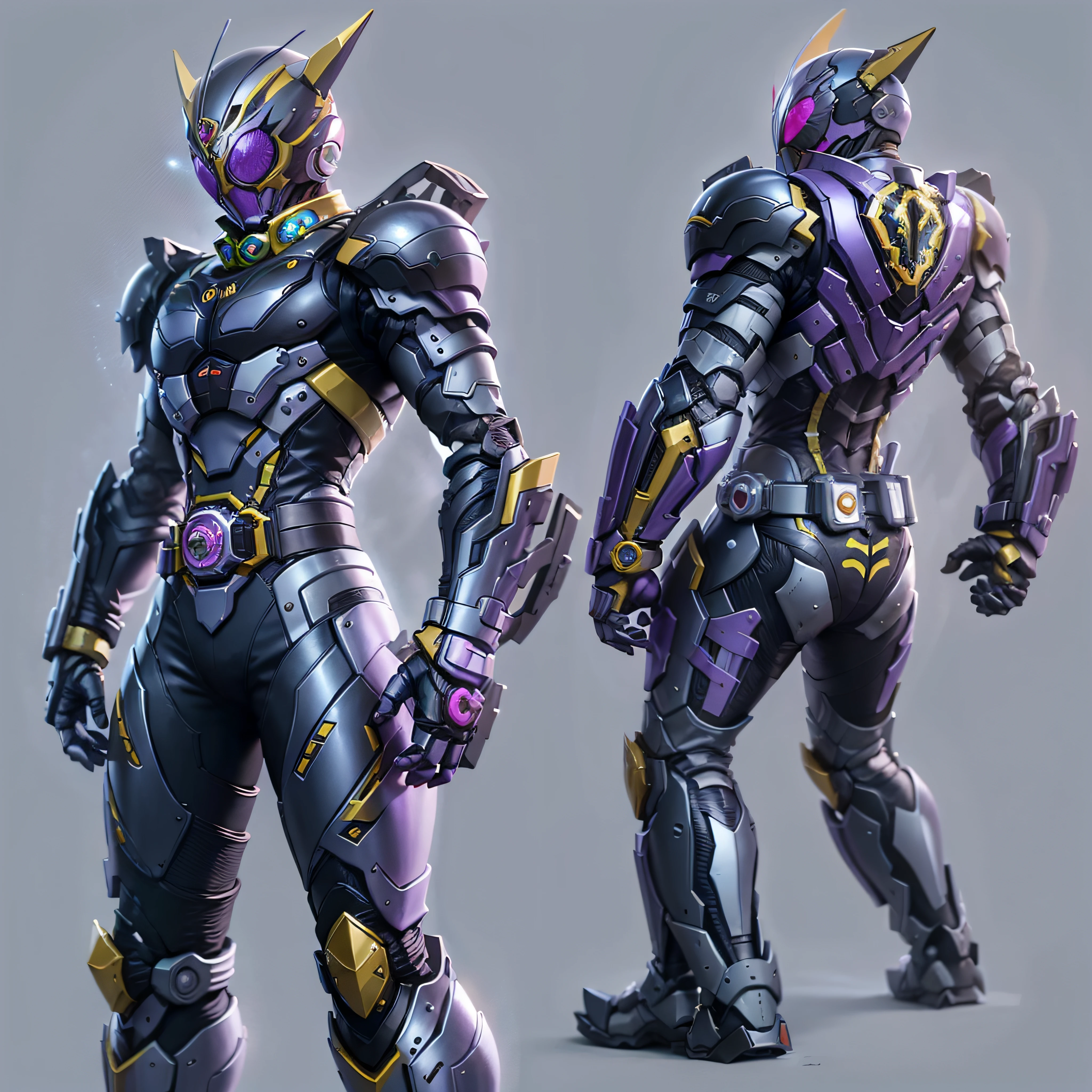 Purple Kamen Rider, Armadura prateada, roupa cinzenta e preta, purple TechSuit, agente secreto, Roboto