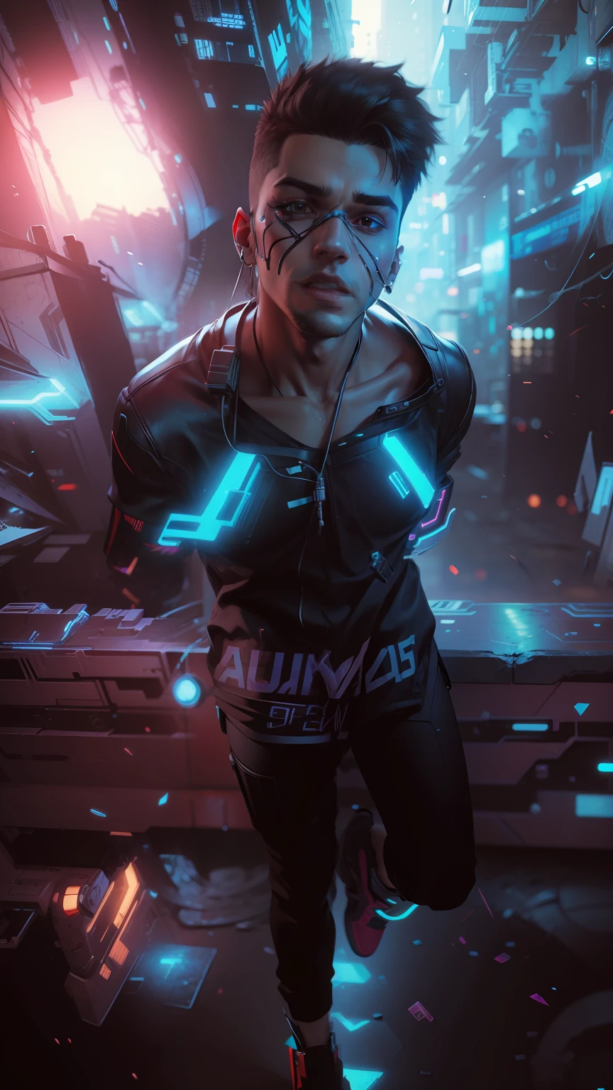 Change background cyberpunk handsome and cute boy, realistic face, 8k, Ultra realistic