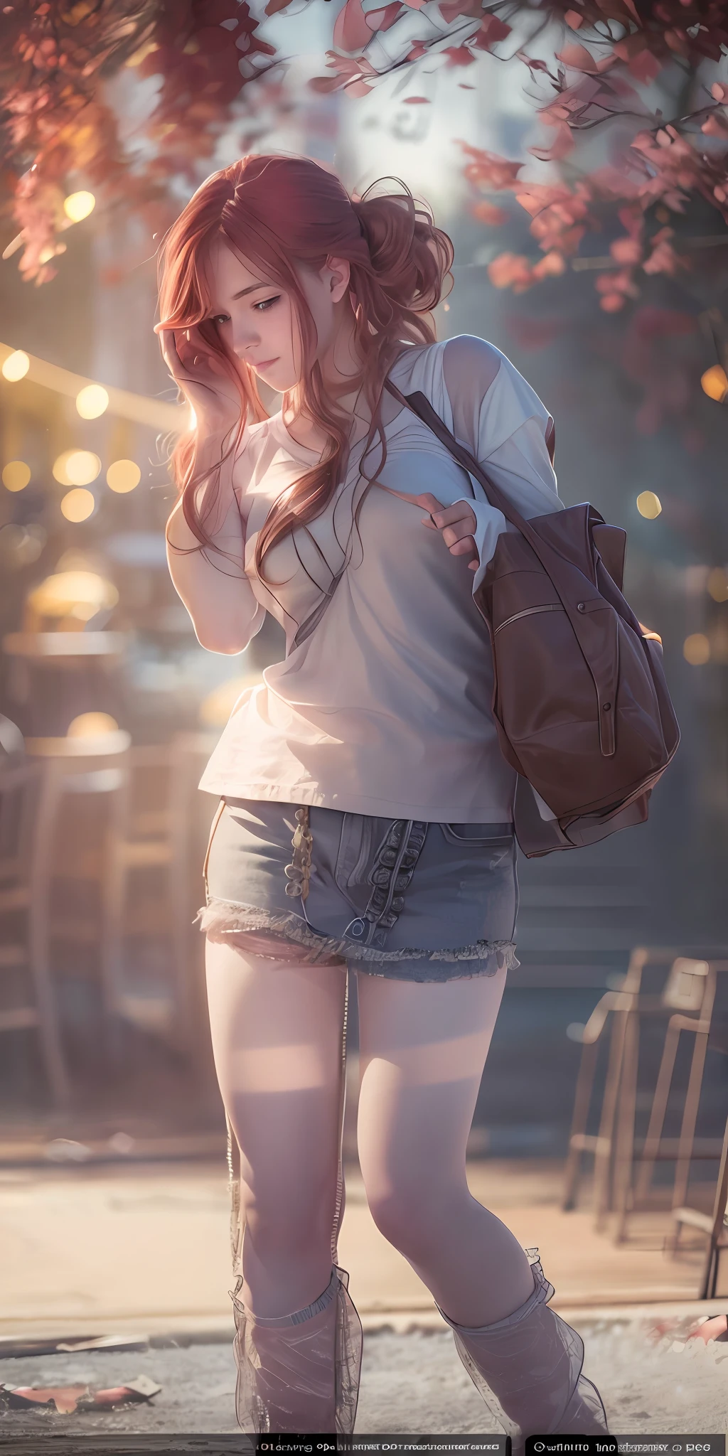 RAW photograph, best quality, masterpiece, an extremely delicate and beautiful, extremely detailed, CG, unity, 8k wallpaper, Amazing detailed, finely detailed, masterpiece, best quality, official art, extremely detailed CG unity 8k wallpaper, ultra-detailed, highres, extremely detailed, clear, focused, (best quality), (realistic, photo-realistic:1.6), 8k, soft lighting, high quality, cinematic lighting, 1girl, centered, full body, redhead, (sweat:1), perfect fingers, long hair