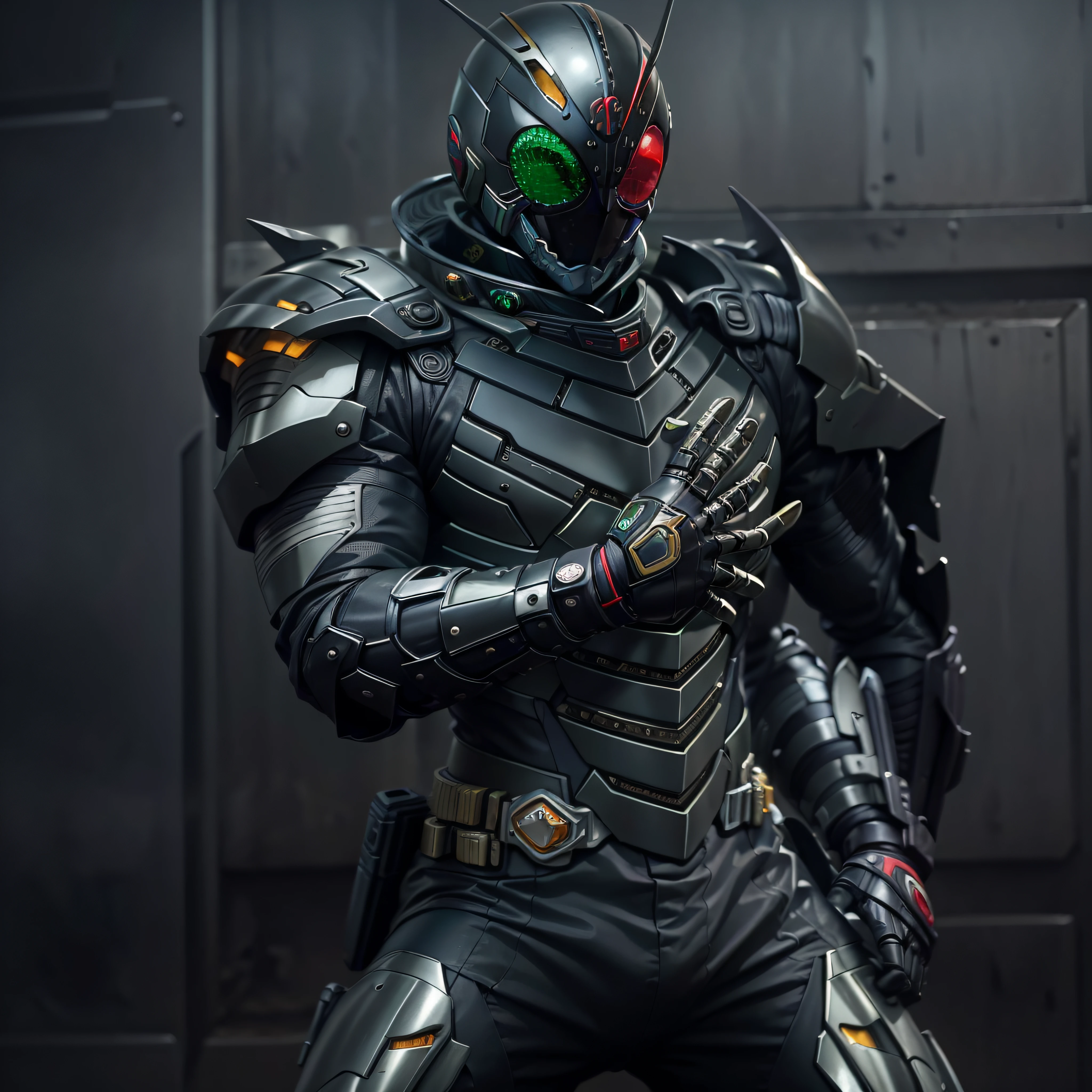 Black Kamen Rider, Armadura prateada, roupa cinzenta e preta, black TechSuit, agente secreto, Roboto