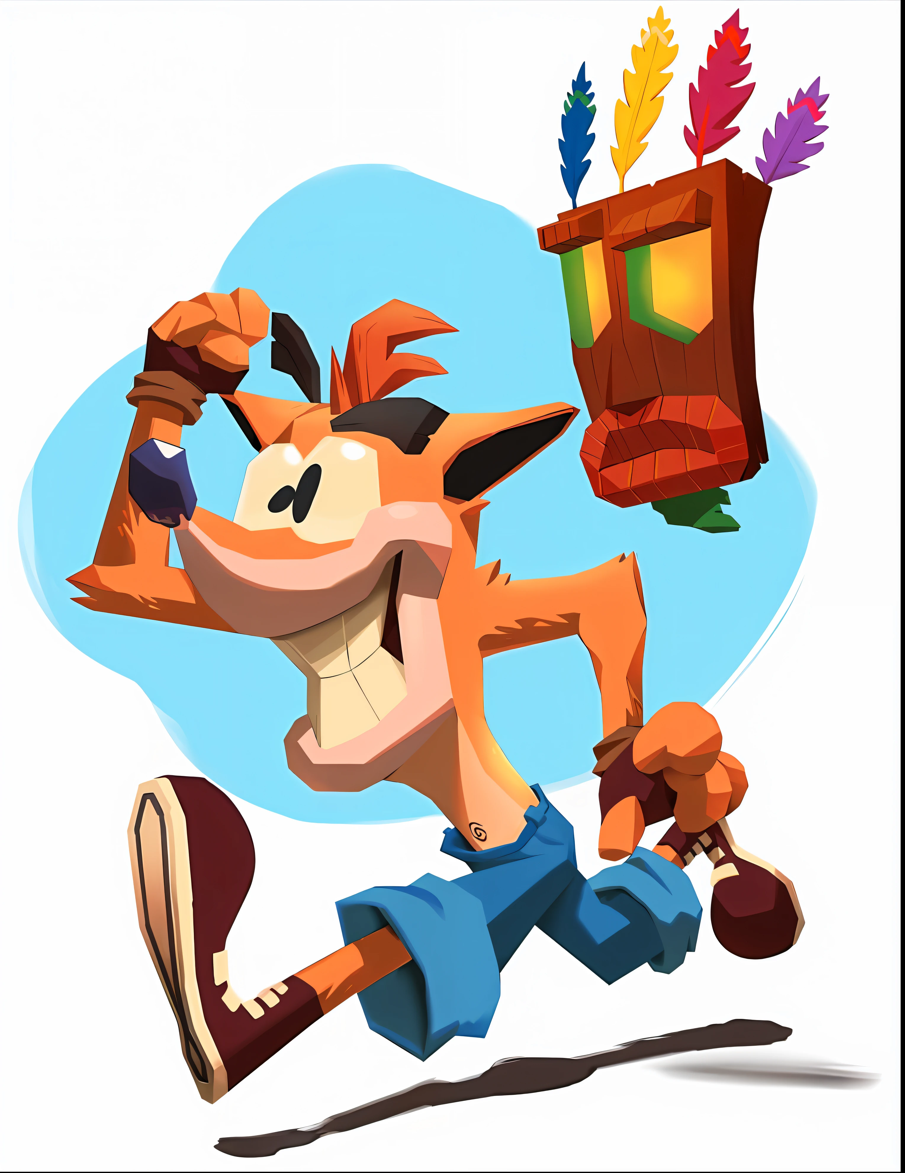 uma imagem de desenho animado de um homem correndo com uma cesta de frutas, bater bandicoot artstyle, Bater Bandicoot, arte do jogo, arte do jogo!!, Caractere mesclado, fanart de videogame, arte de personagens de videogame, personagem do jogo, design de personagens de videogame, arte do personagem do jogo, personagem de desenho animado, Game Illustration, design de personagens animados, arte dos desenhos animados, design de personagens do jogo