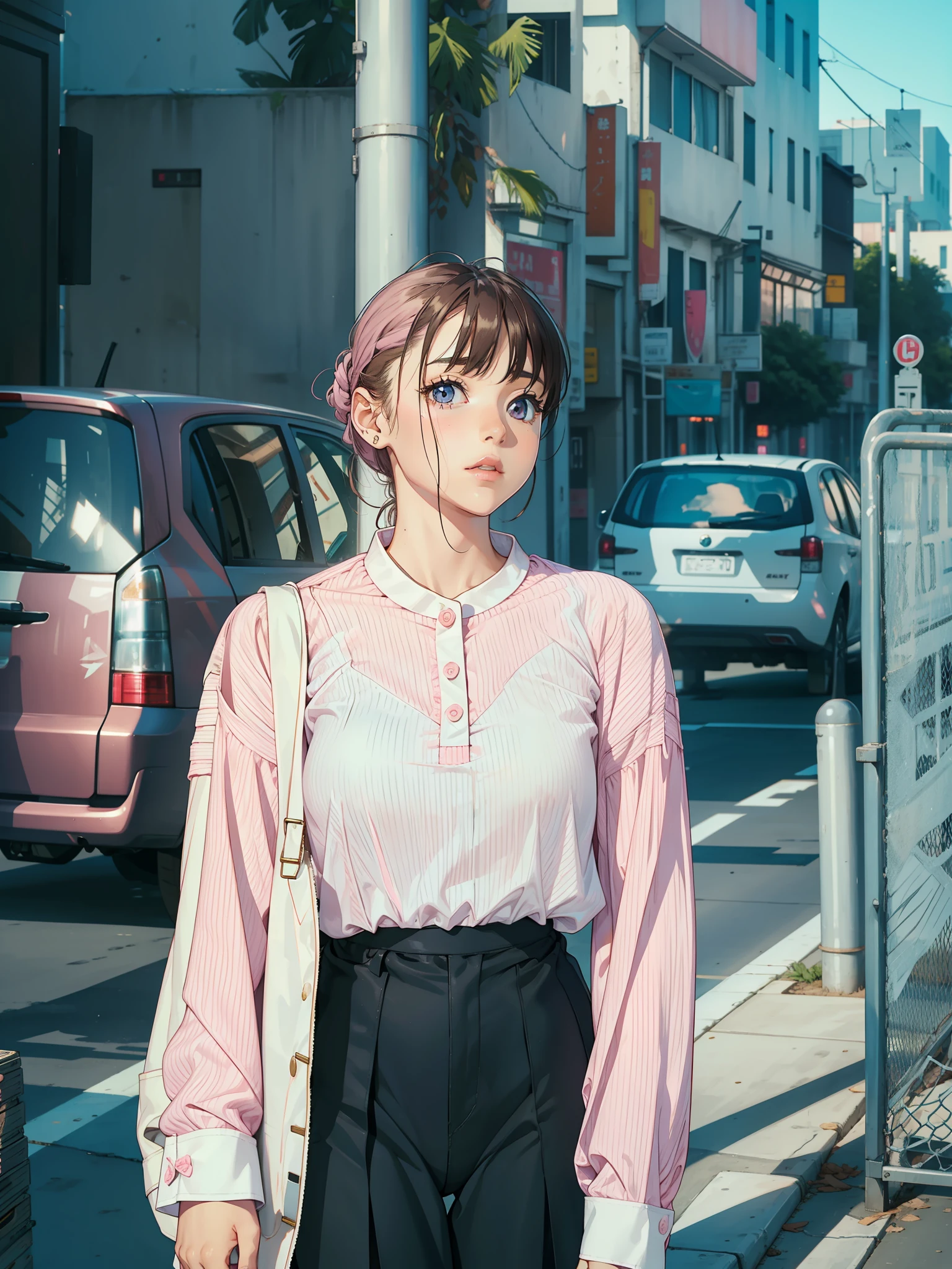 girl, Light pink long sleeve cutter shirt
