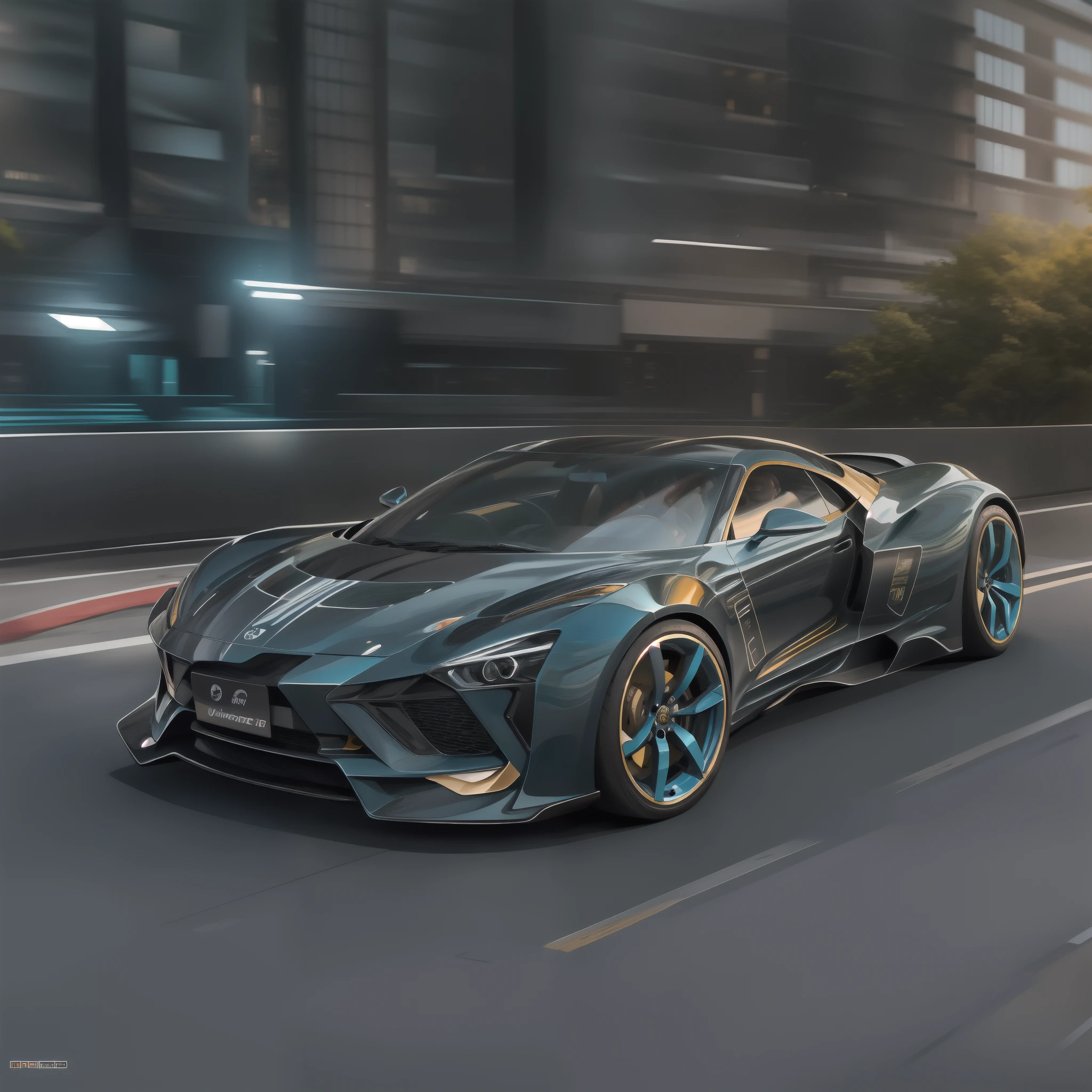 "carro esportivo, ultra detalhado, cores vibrantes, raios cinza e verde, moderno e futurista."