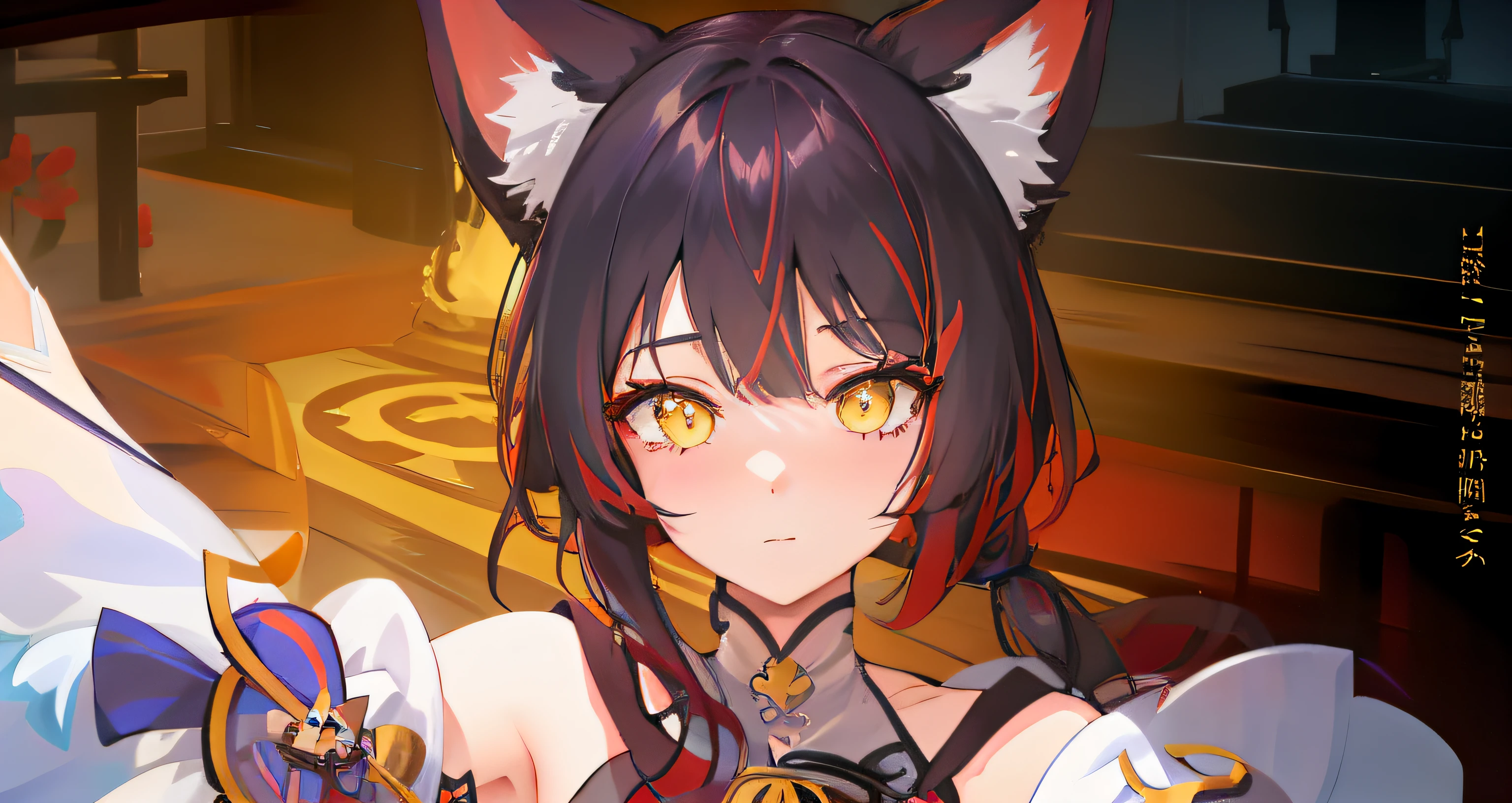 Anime girl with cat ears and sword in a dark room, Ayaka Genshin impact, From Arknights, A scene from the《azur lane》videogame, Genshin impact's character, ayaka game genshin impact, onmyoji portrait, anime girl with cat ears, portrait of ahri, 《azur lane》role, Keqing from Genshin Impact, ahri