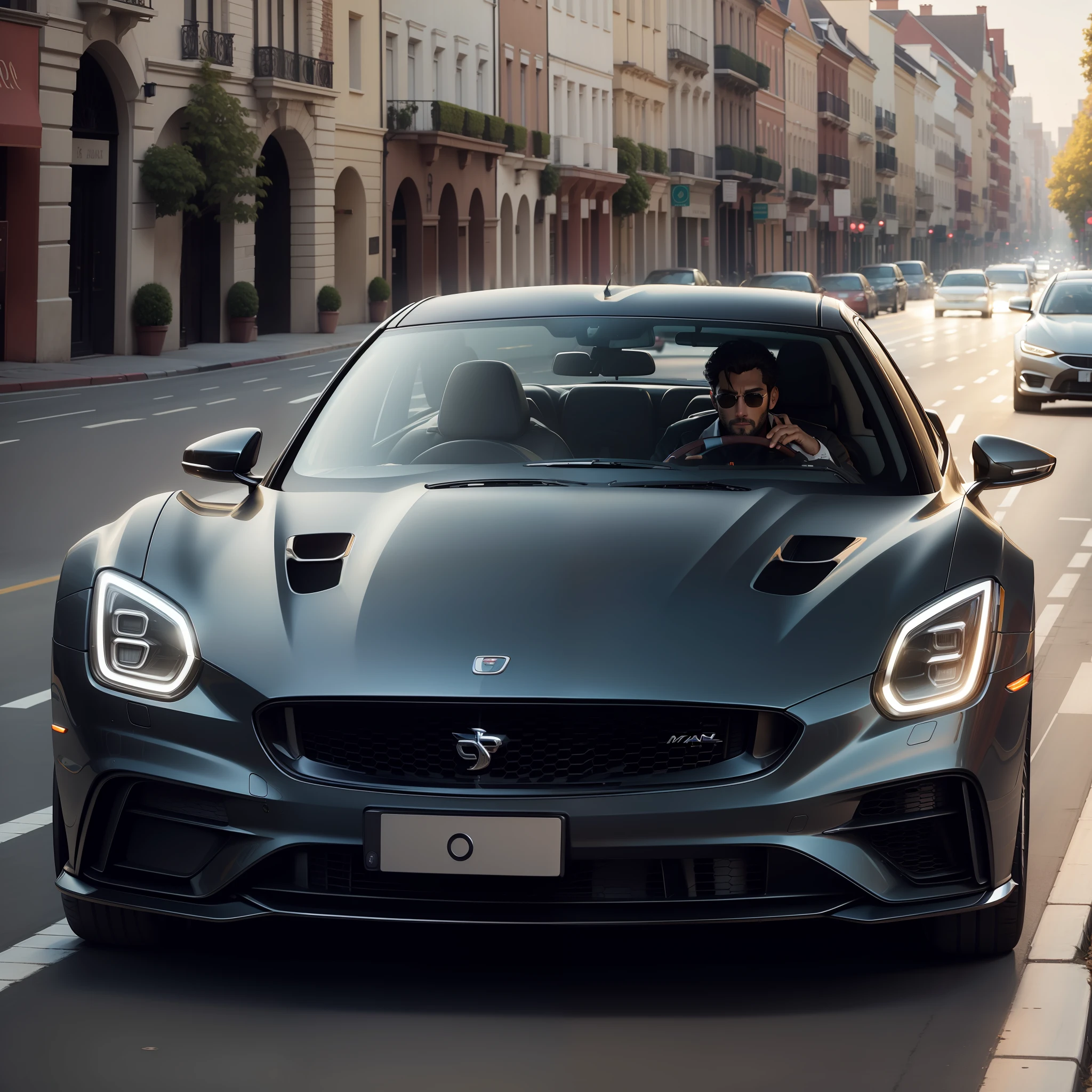 Man driving luxury car on an avenue