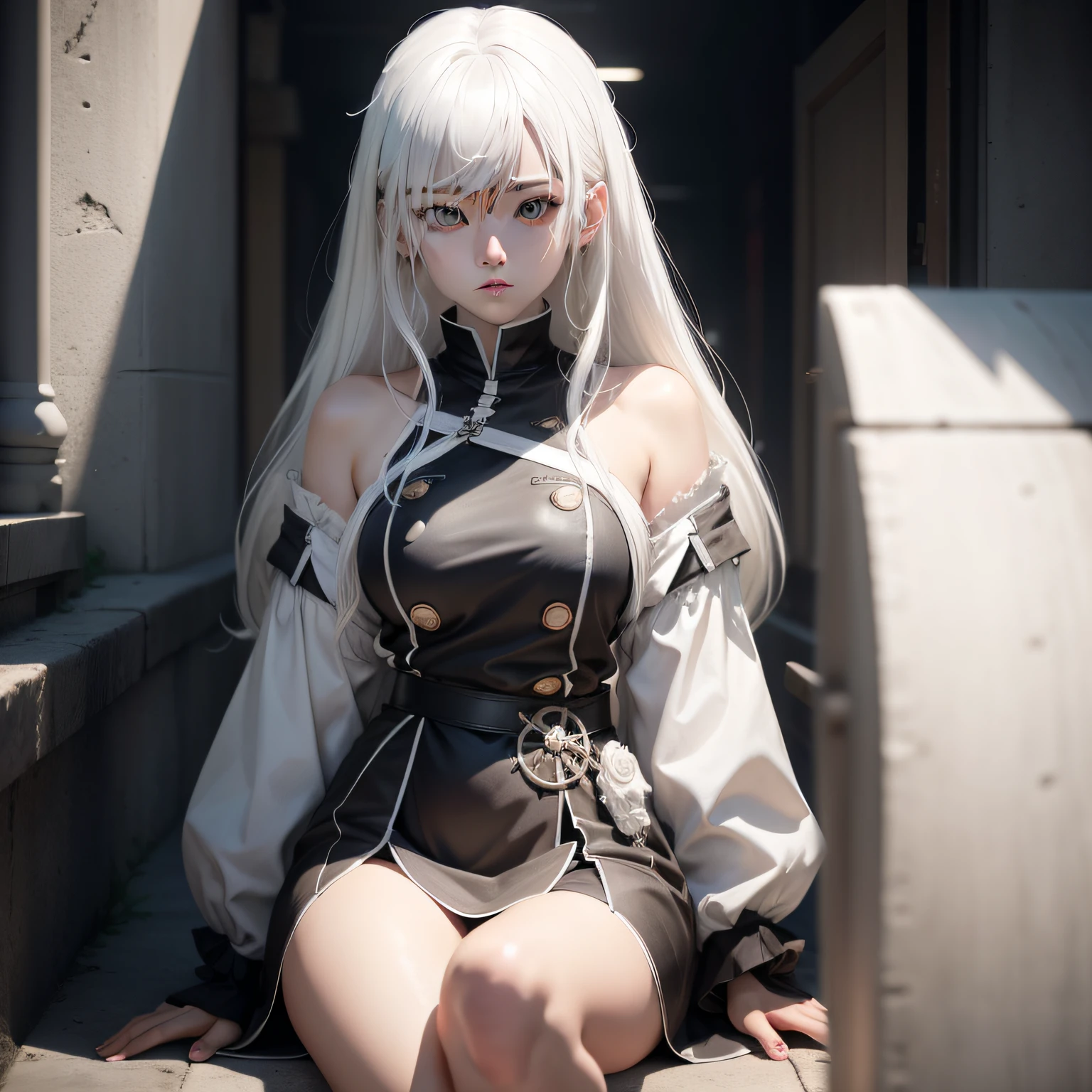 make my character Haru white hair dark eyes of white skin